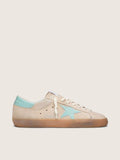 Golden Goose Super-Star in beige suede with aqua-green star
