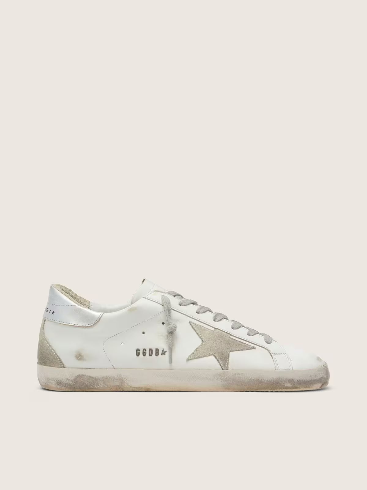 Golden Goose Super-Star with silver heel tab and lettering