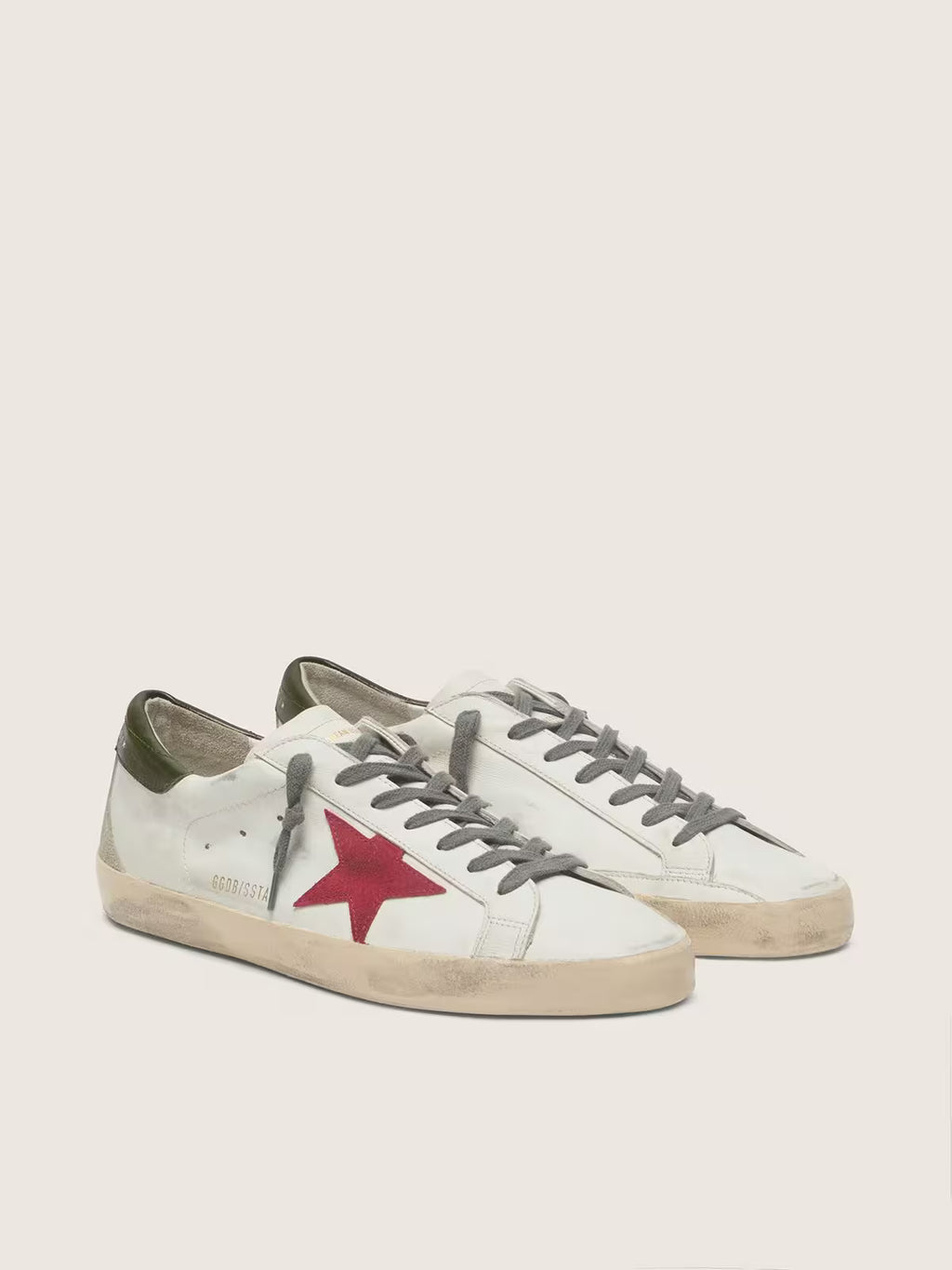 Golden Goose Super-Star with red suede star and green leather heel tab