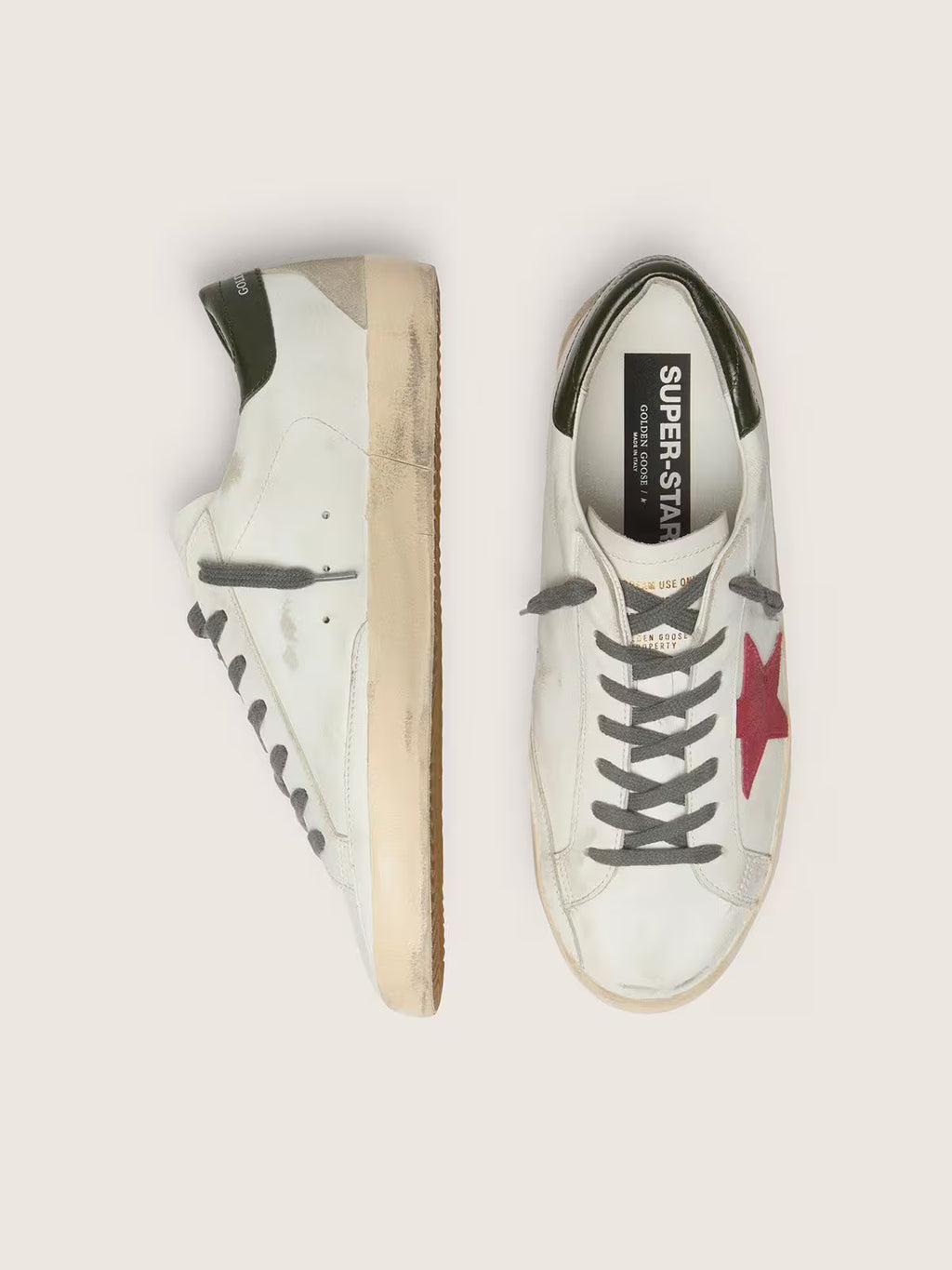 Golden Goose Super-Star with red suede star and green leather heel tab