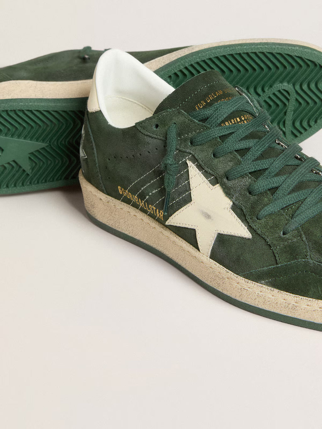 Golden Goose Ball Star in green suede with white leather star and heel tab
