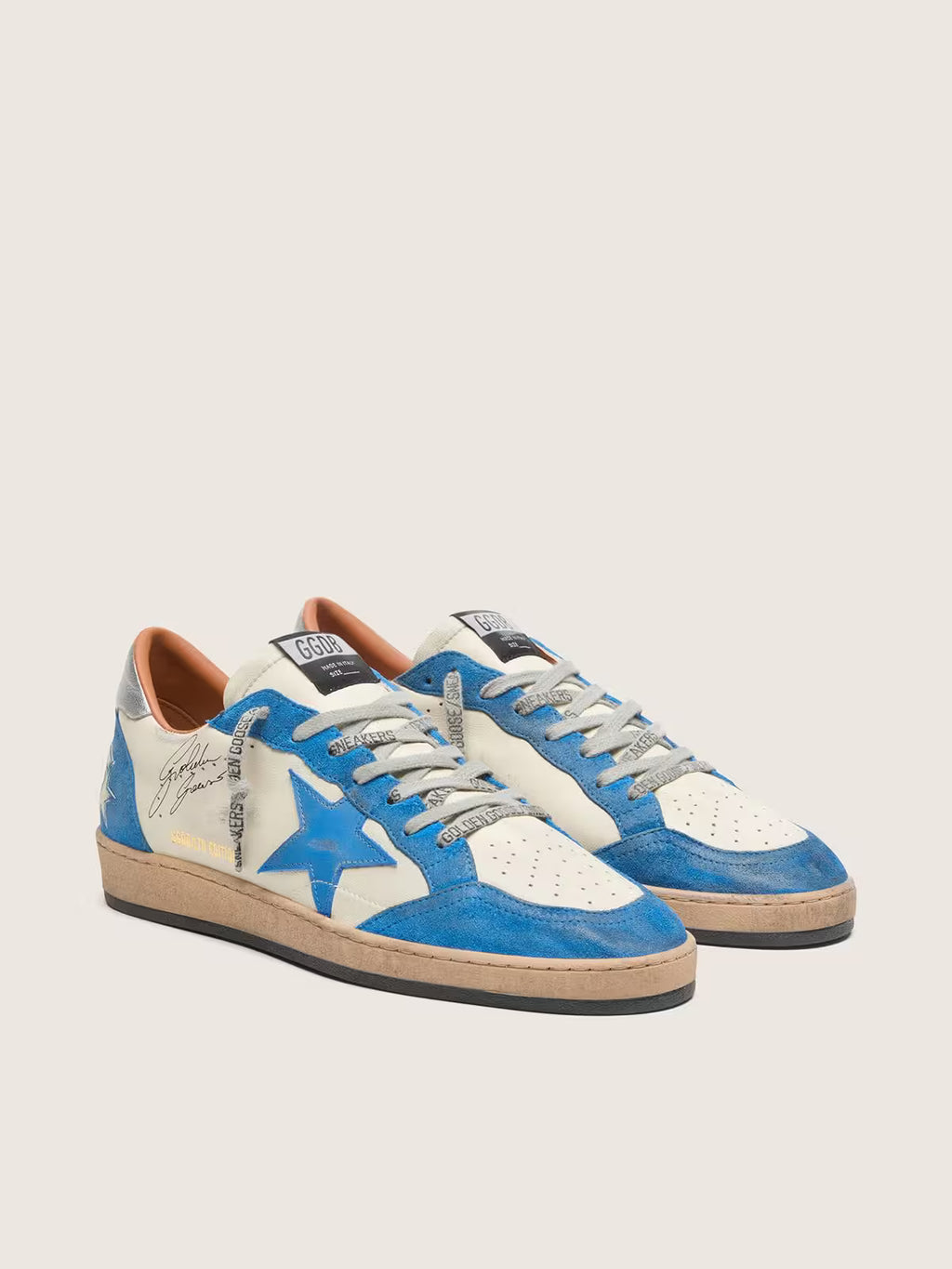 Golden Goose Ball Star LTD in white leather with light blue leather star