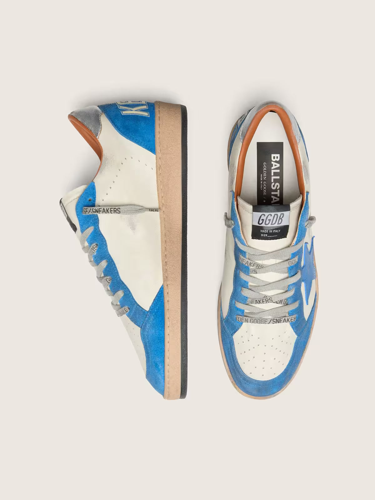 Golden Goose Ball Star LTD in white leather with light blue leather star