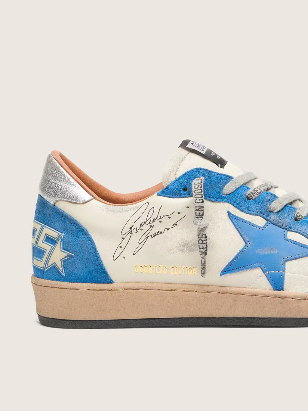 Golden Goose Ball Star LTD in white leather with light blue leather star
