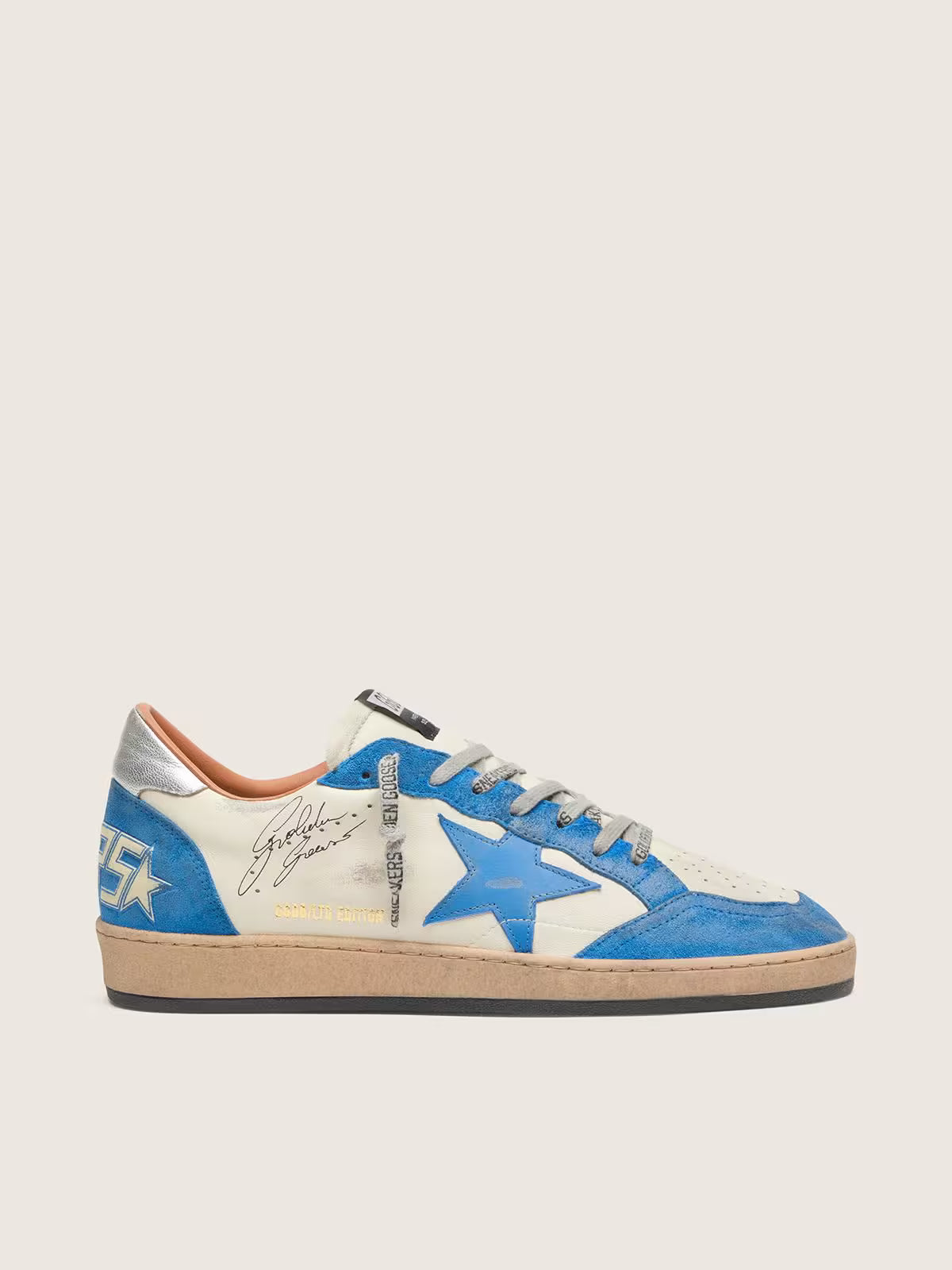 Golden Goose Ball Star LTD in white leather with light blue leather star