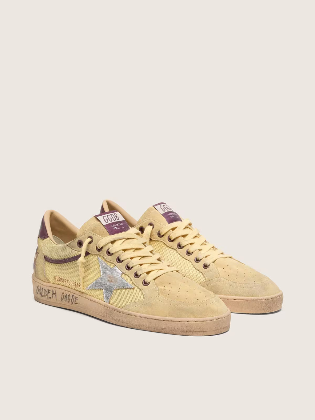 Golden Goose Ball Star in yellow suede with silver star and yellow mesh inserts