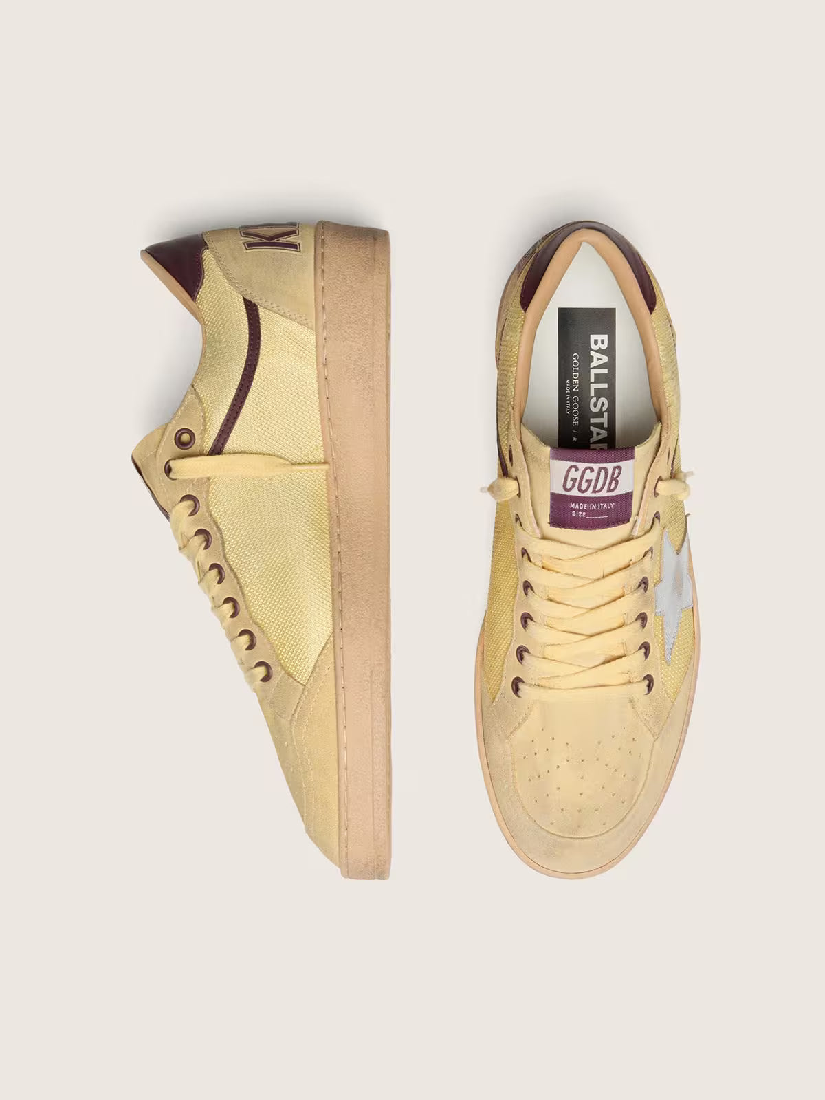 Golden Goose Ball Star in yellow suede with silver star and yellow mesh inserts