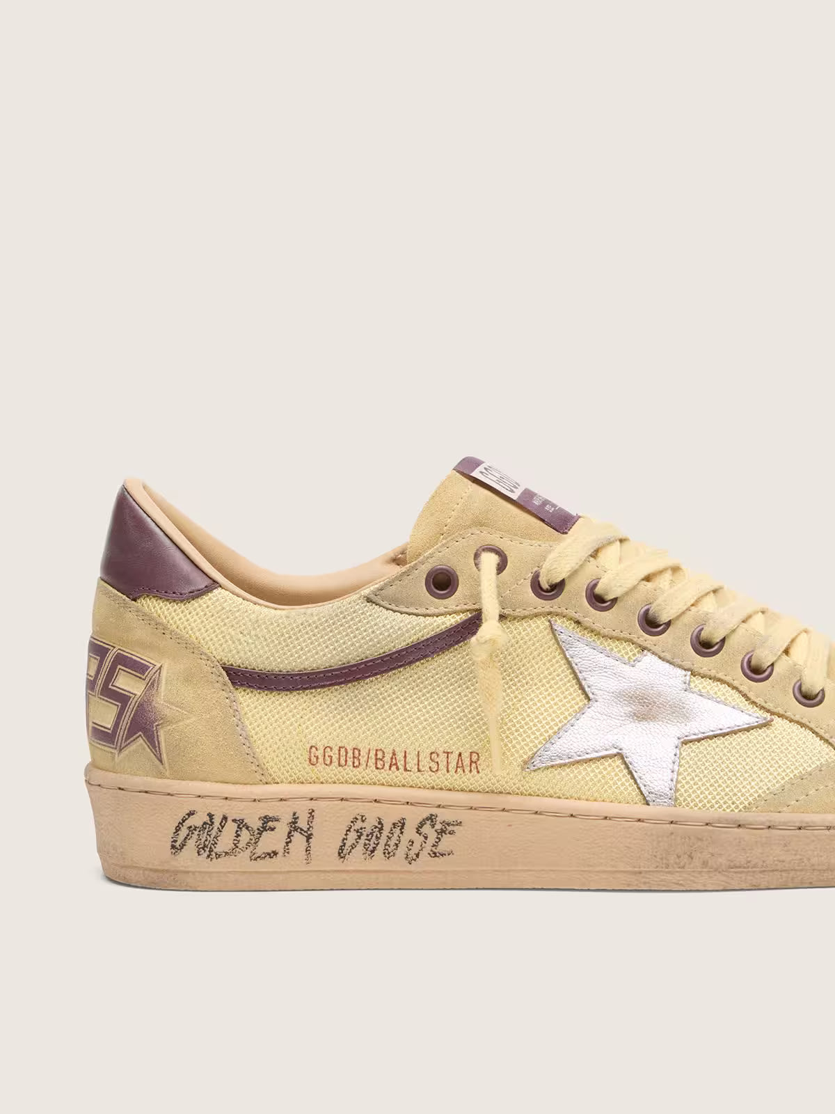 Golden Goose Ball Star in yellow suede with silver star and yellow mesh inserts