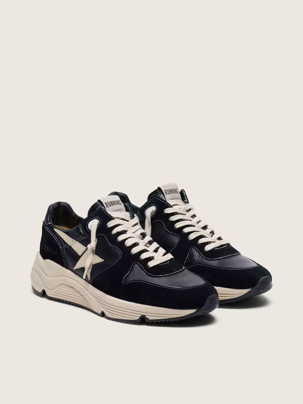Golden Goose Running Sole in black nappa leather and suede with a white star