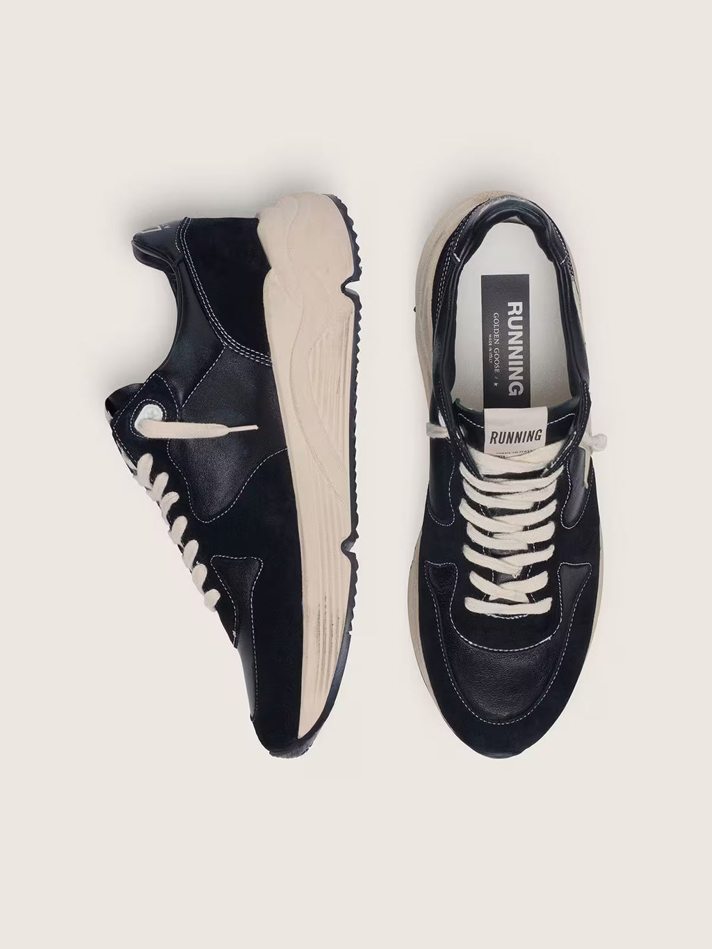 Golden Goose Running Sole in black nappa leather and suede with a white star