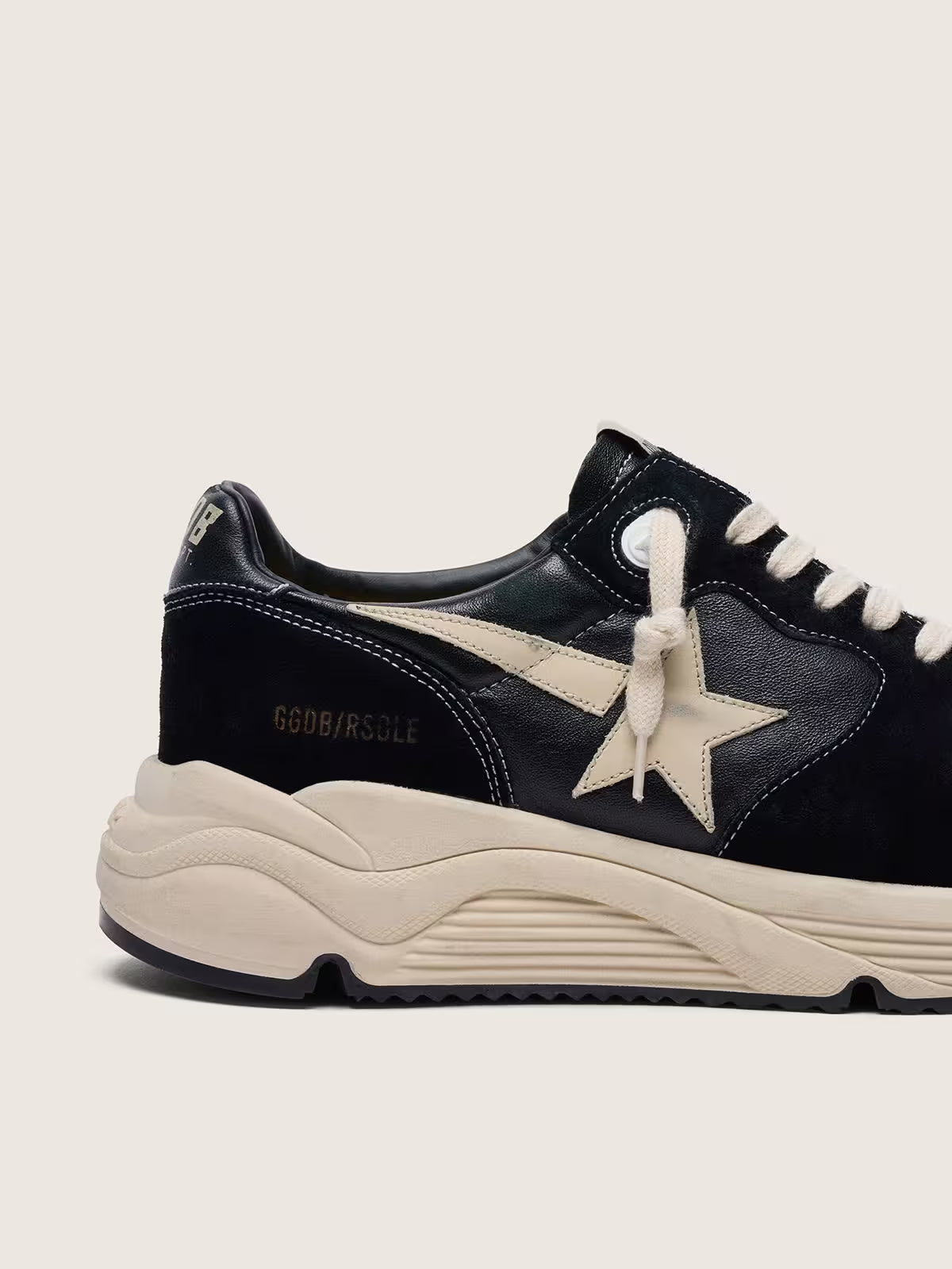 Golden Goose Running Sole in black nappa leather and suede with a white star