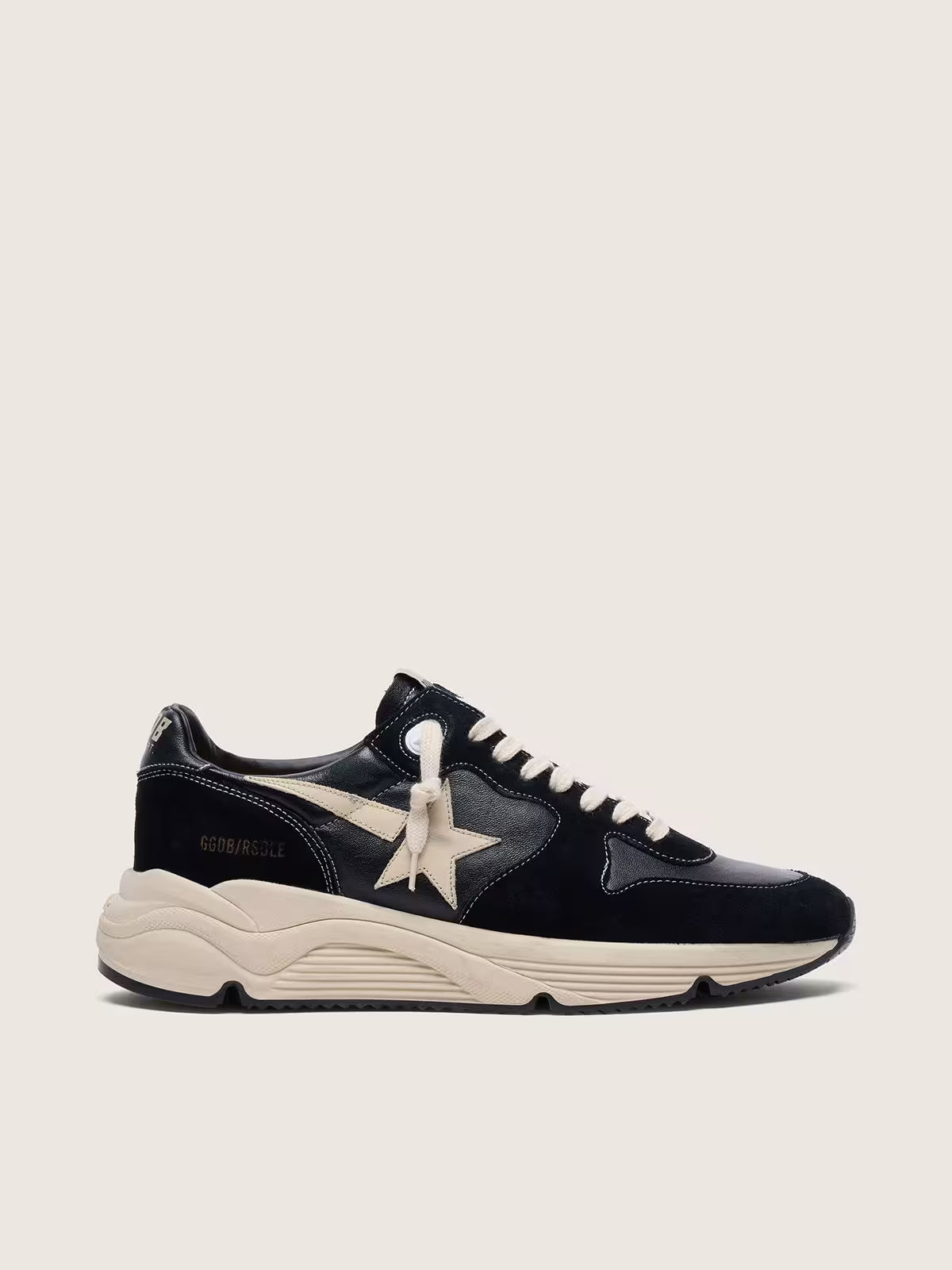 Golden Goose Running Sole in black nappa leather and suede with a white star