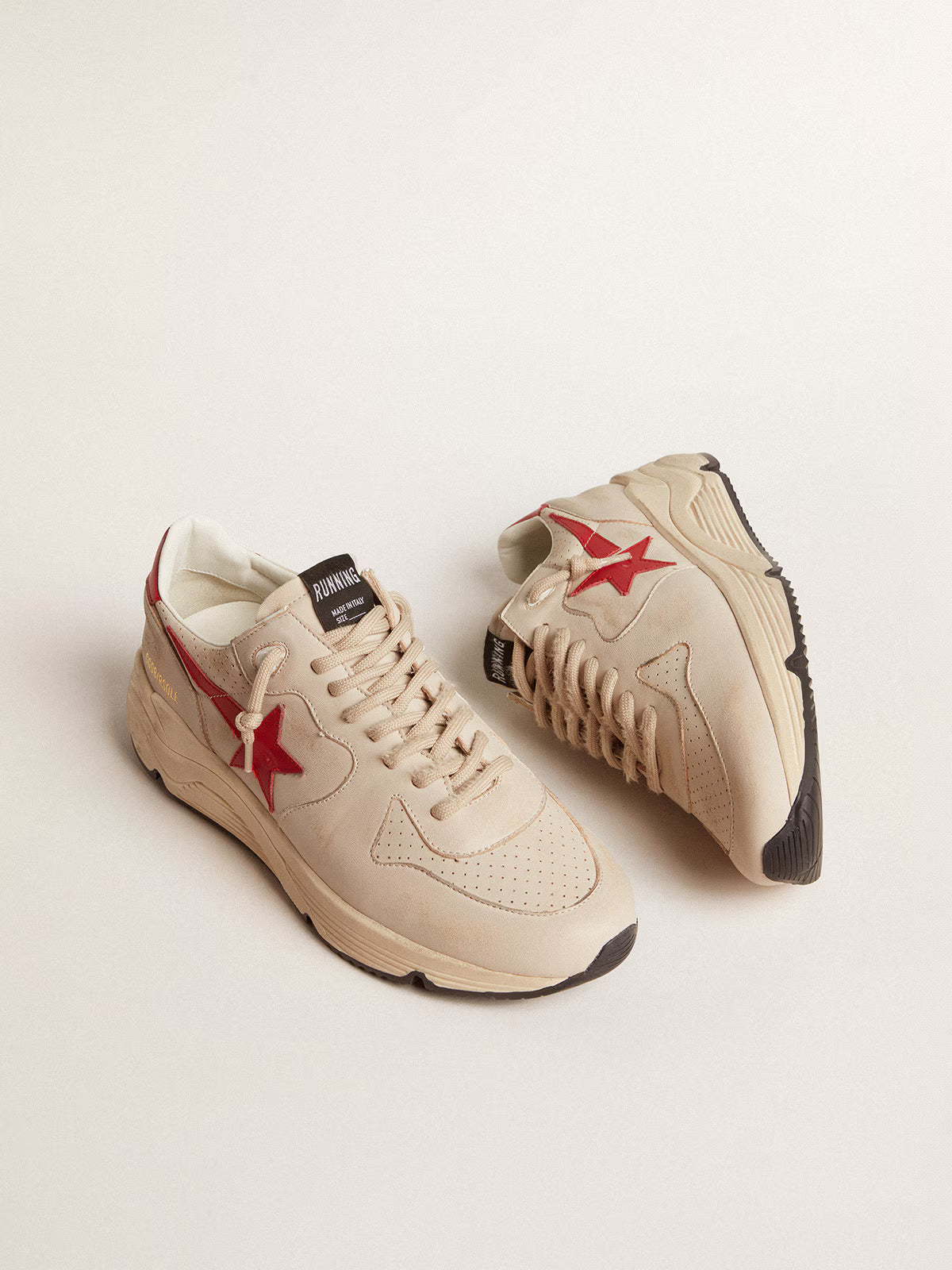 Golden Goose Running Sole in gray morn nappa leather with red nappa leather star and heel tab
