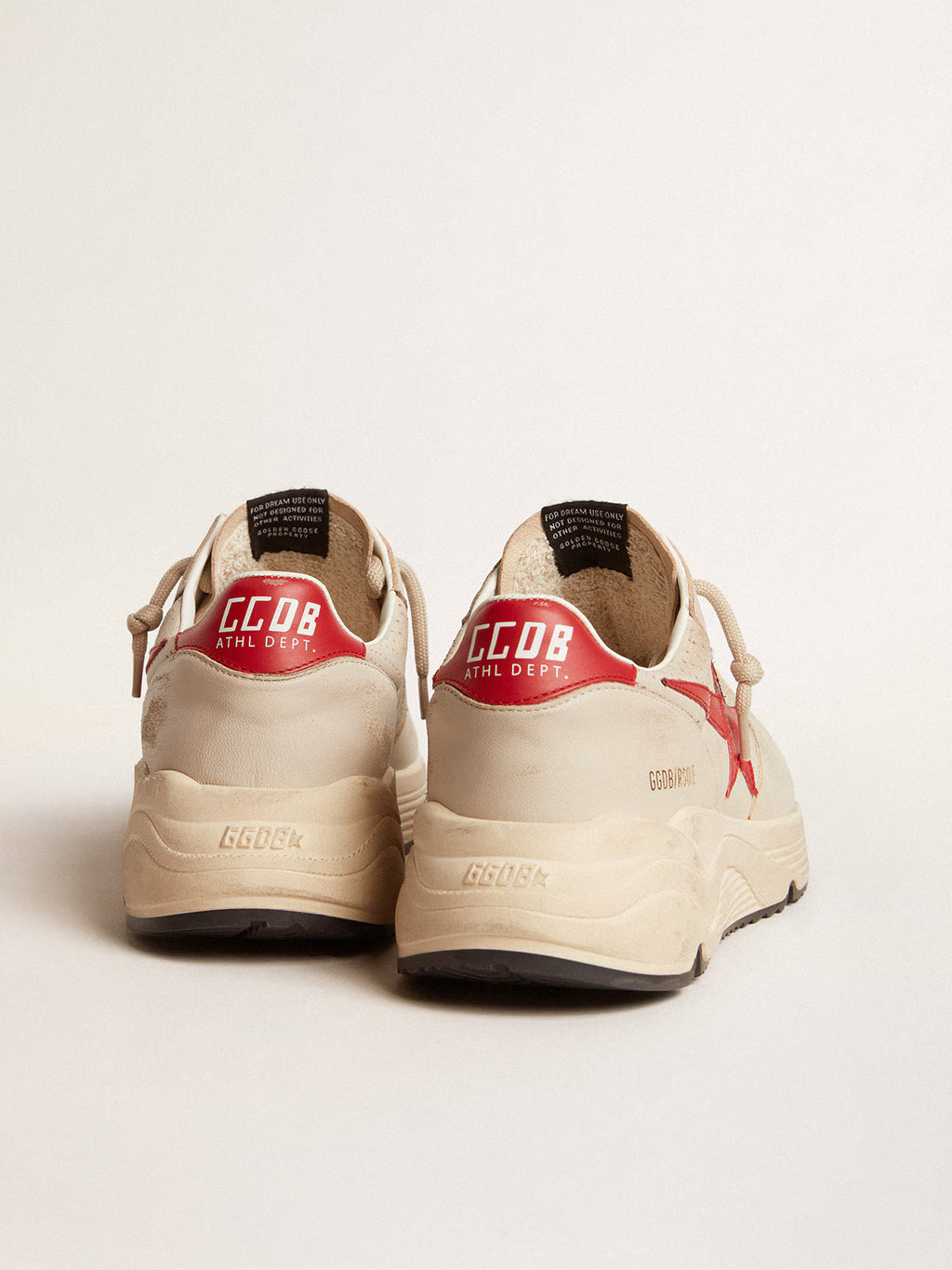 Golden Goose Running Sole in gray morn nappa leather with red nappa leather star and heel tab