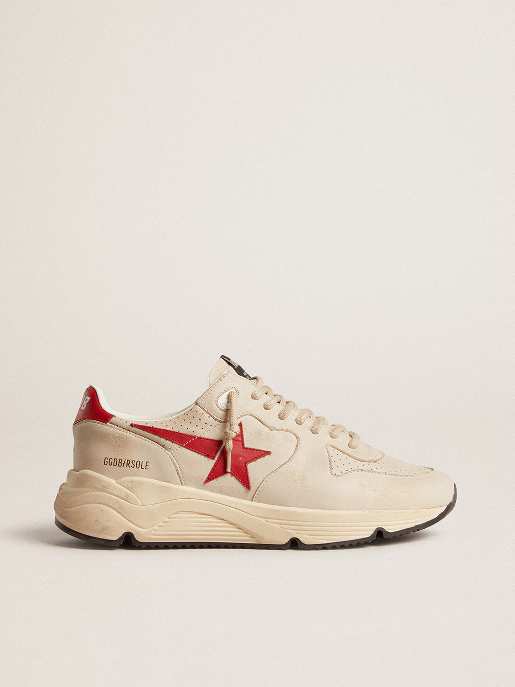 Golden Goose Running Sole in gray morn nappa leather with red nappa leather star and heel tab
