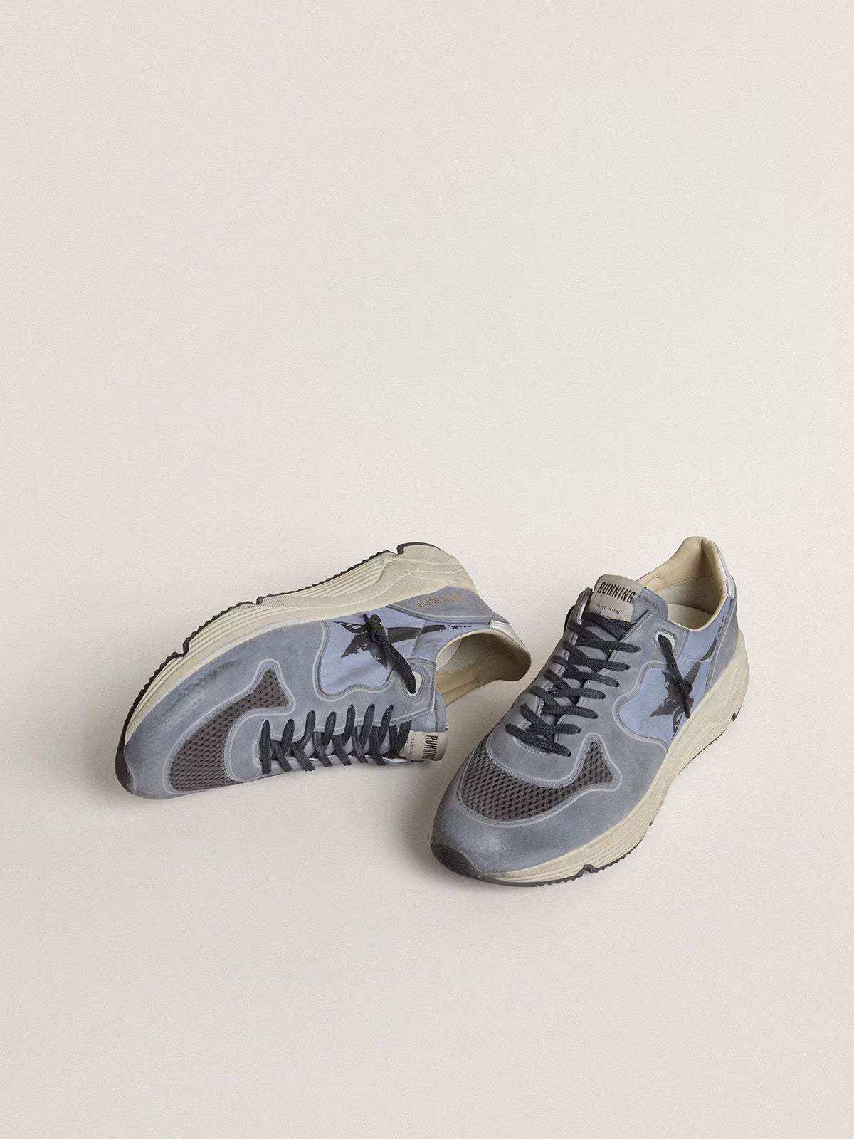 Golden Goose Running Sole in light blue nylon and nubuck with black star