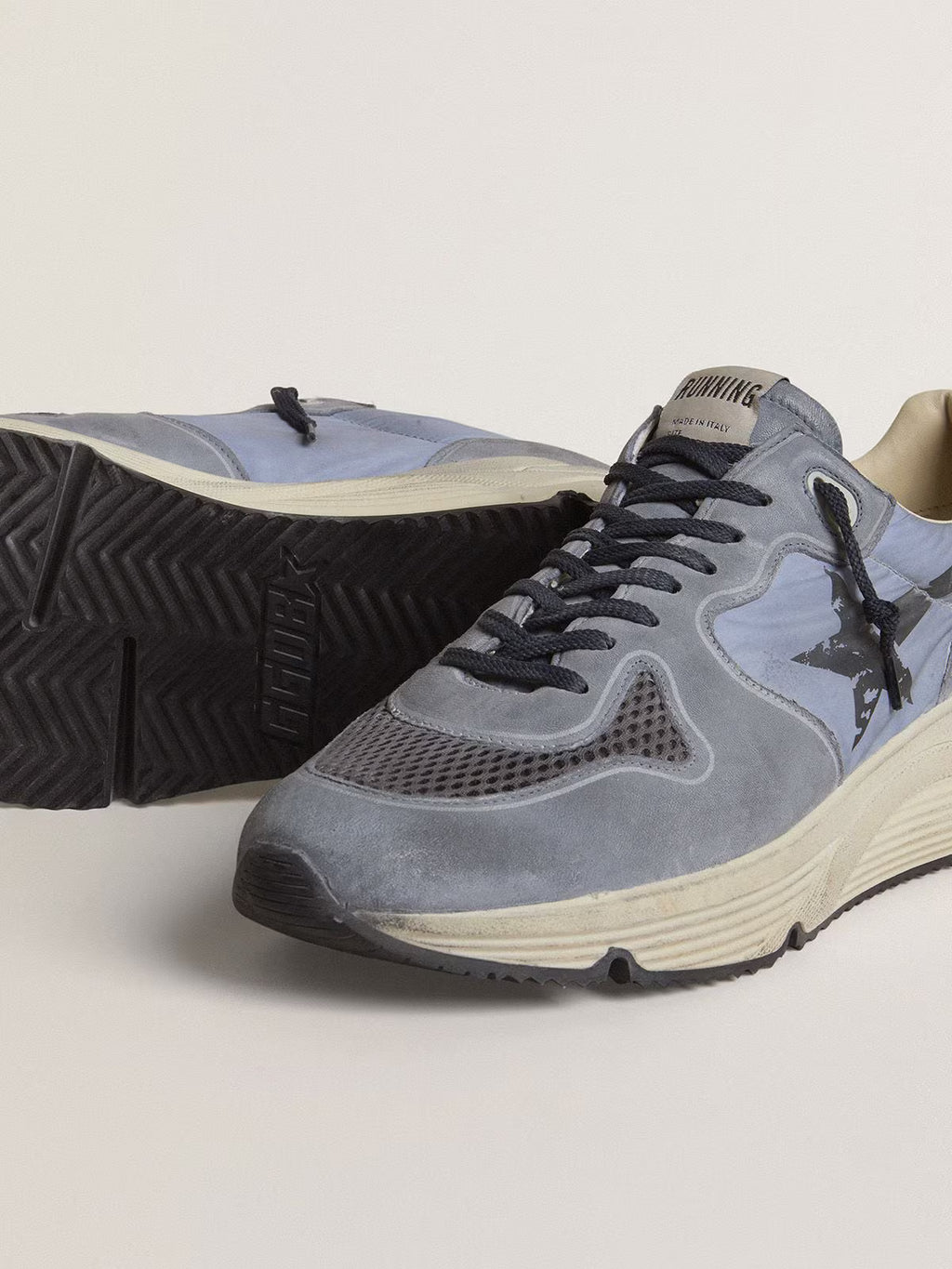 Golden Goose Running Sole in light blue nylon and nubuck with black star