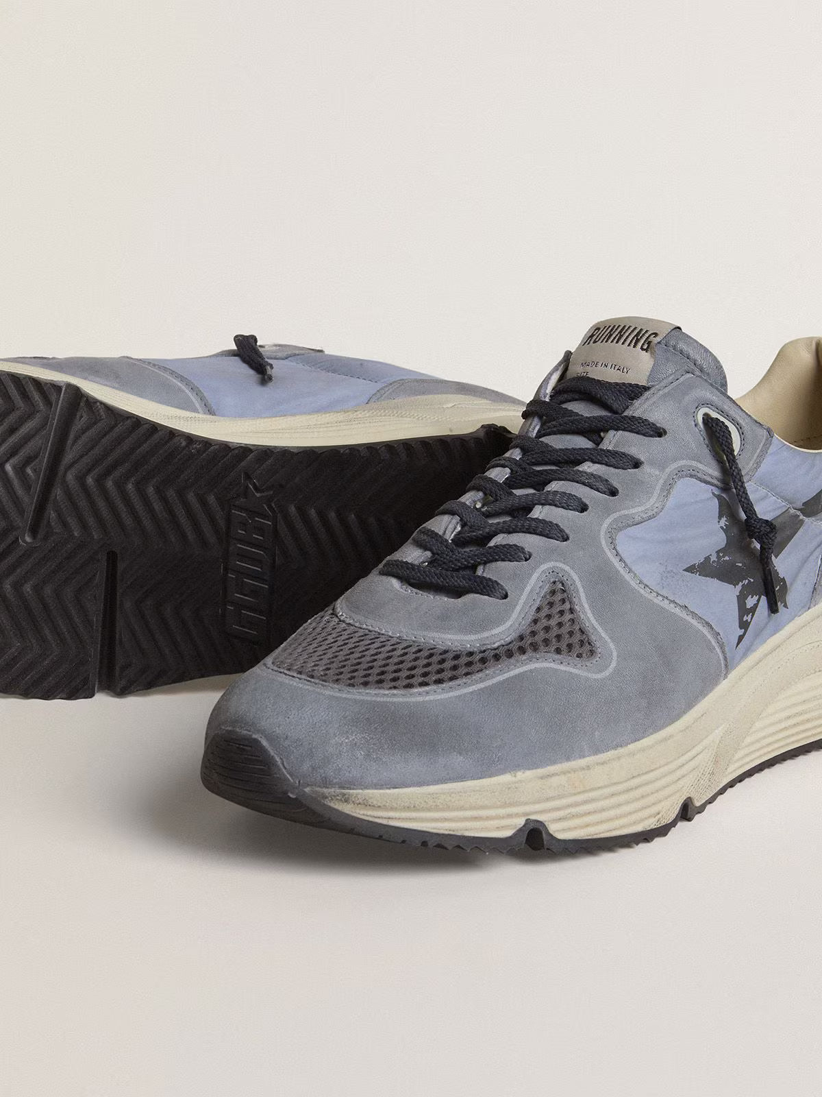Golden Goose Running Sole in light blue nylon and nubuck with black star
