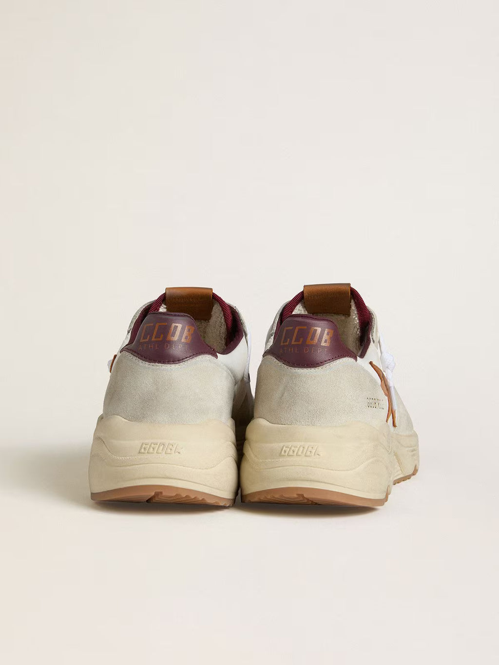 Golden Goose Running Sole in nylon and suede with brown leather star and burgundy leather heel tab
