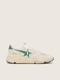 Golden Goose Running Sole in cream nylon and leather with green leather star