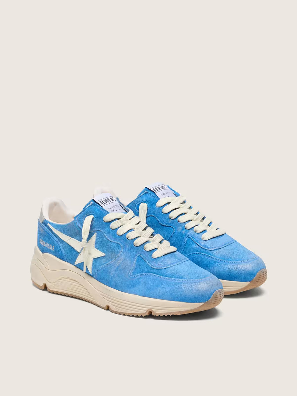 Golden Goose Running Sole in bright blue suede with white star