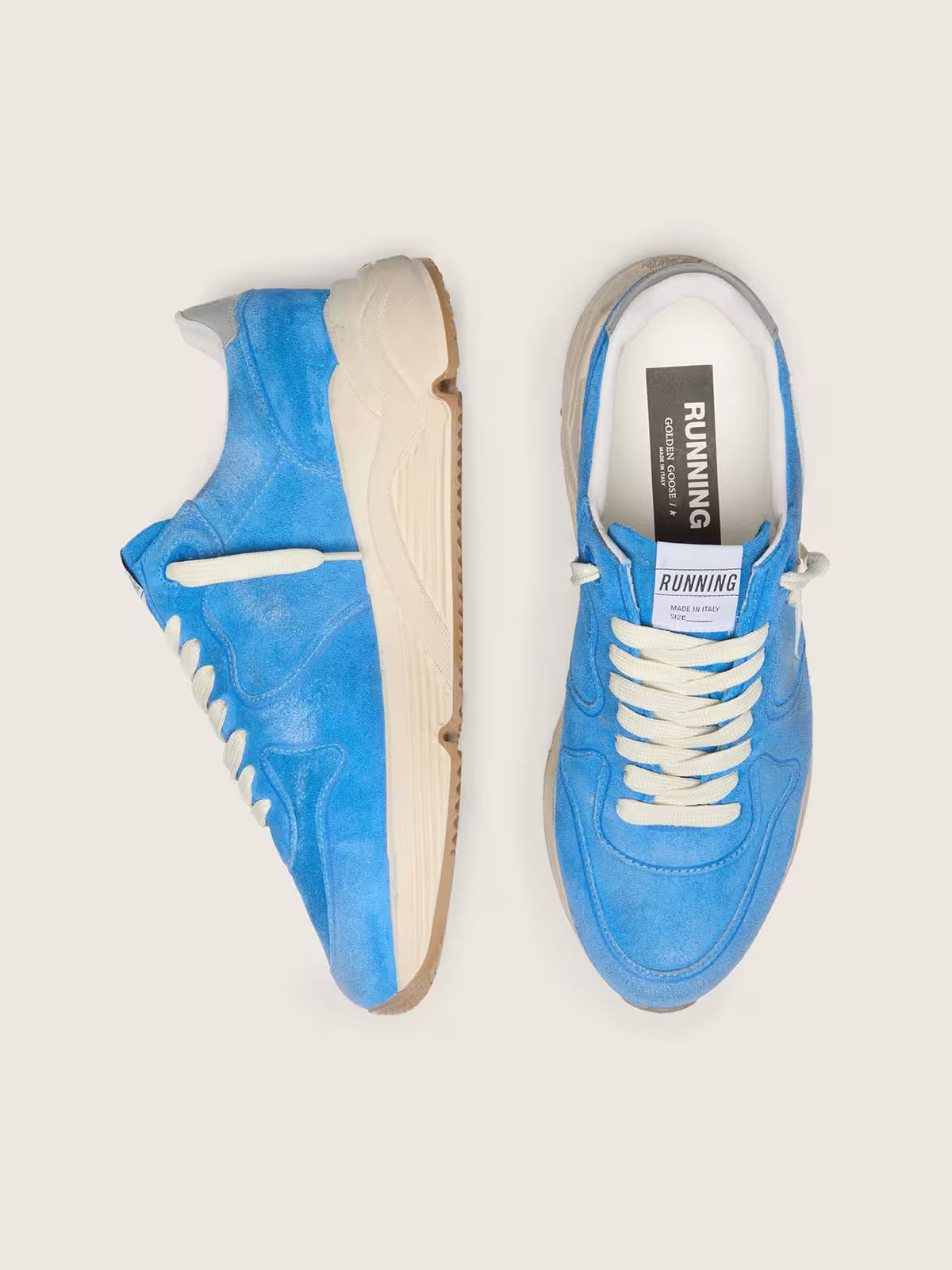 Golden Goose Running Sole in bright blue suede with white star
