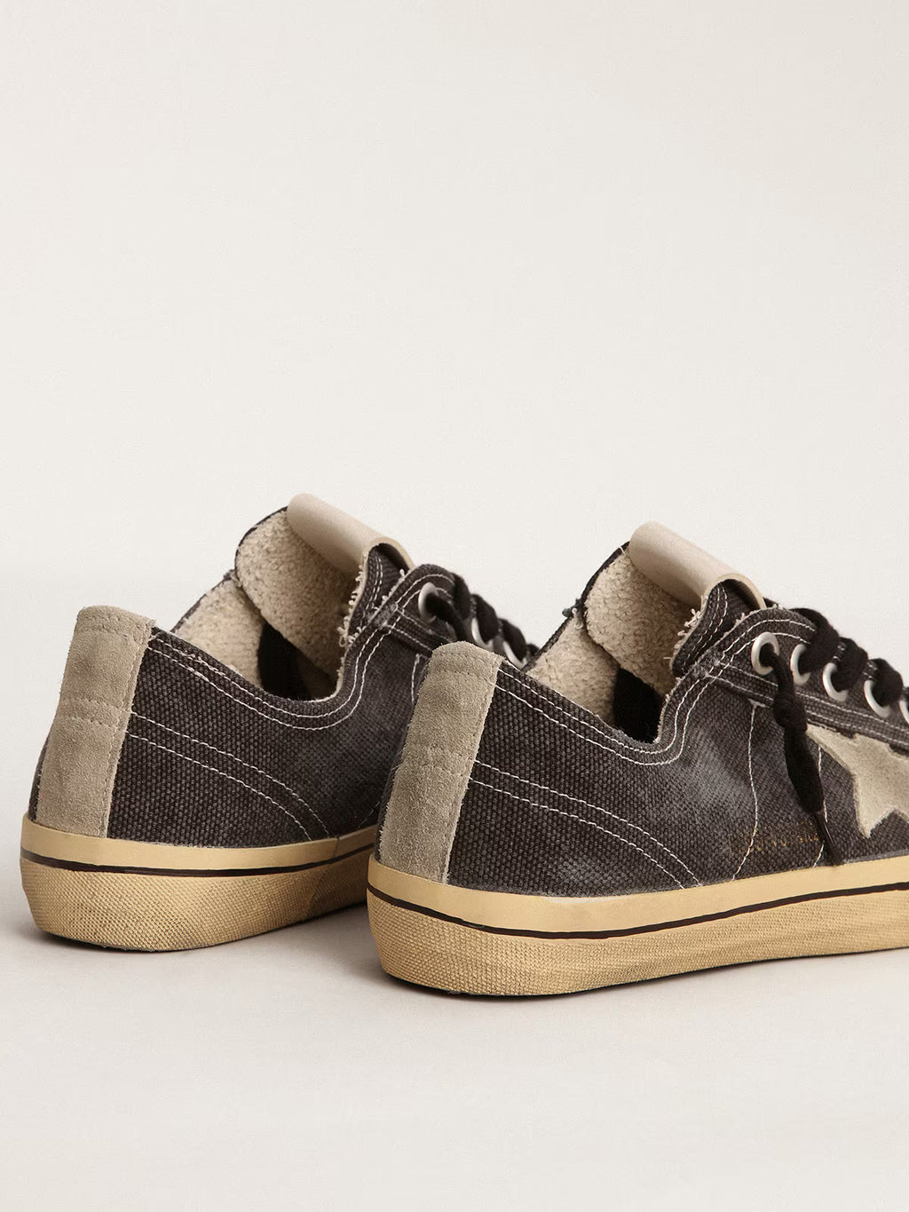 Golden Goose V-Star in black canvas with ice-gray star and heel