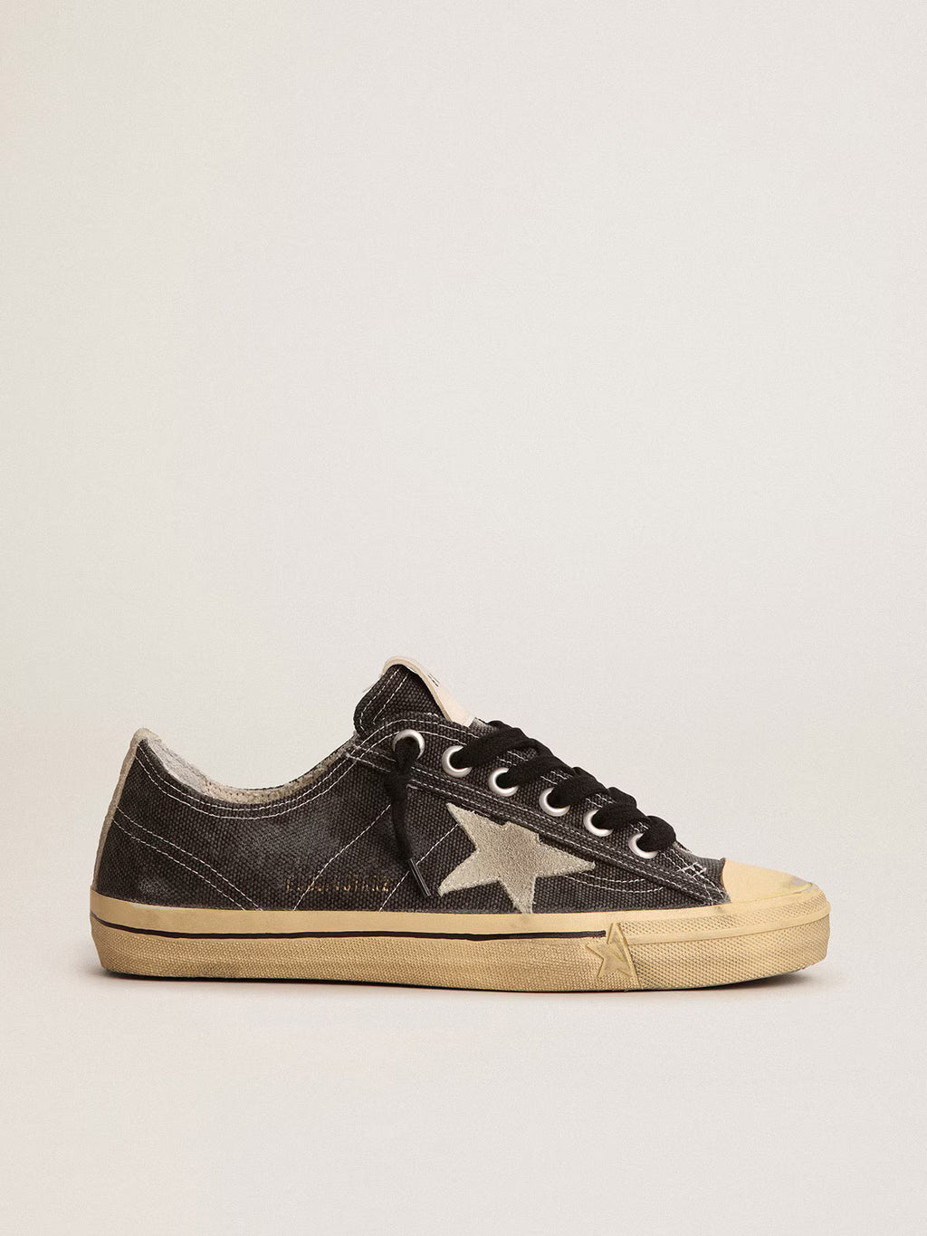 Golden Goose V-Star in black canvas with ice-gray star and heel