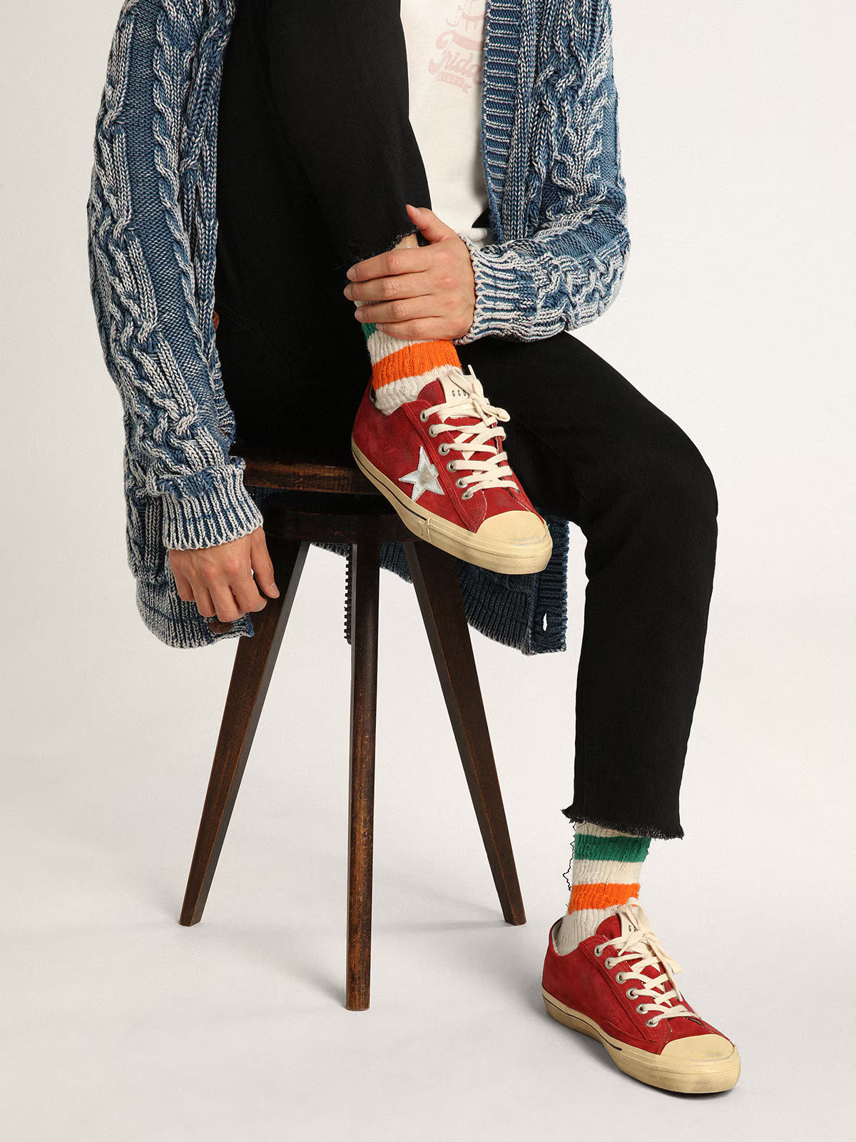 Golden Goose V-Star in dark red suede with silver star and heel tab