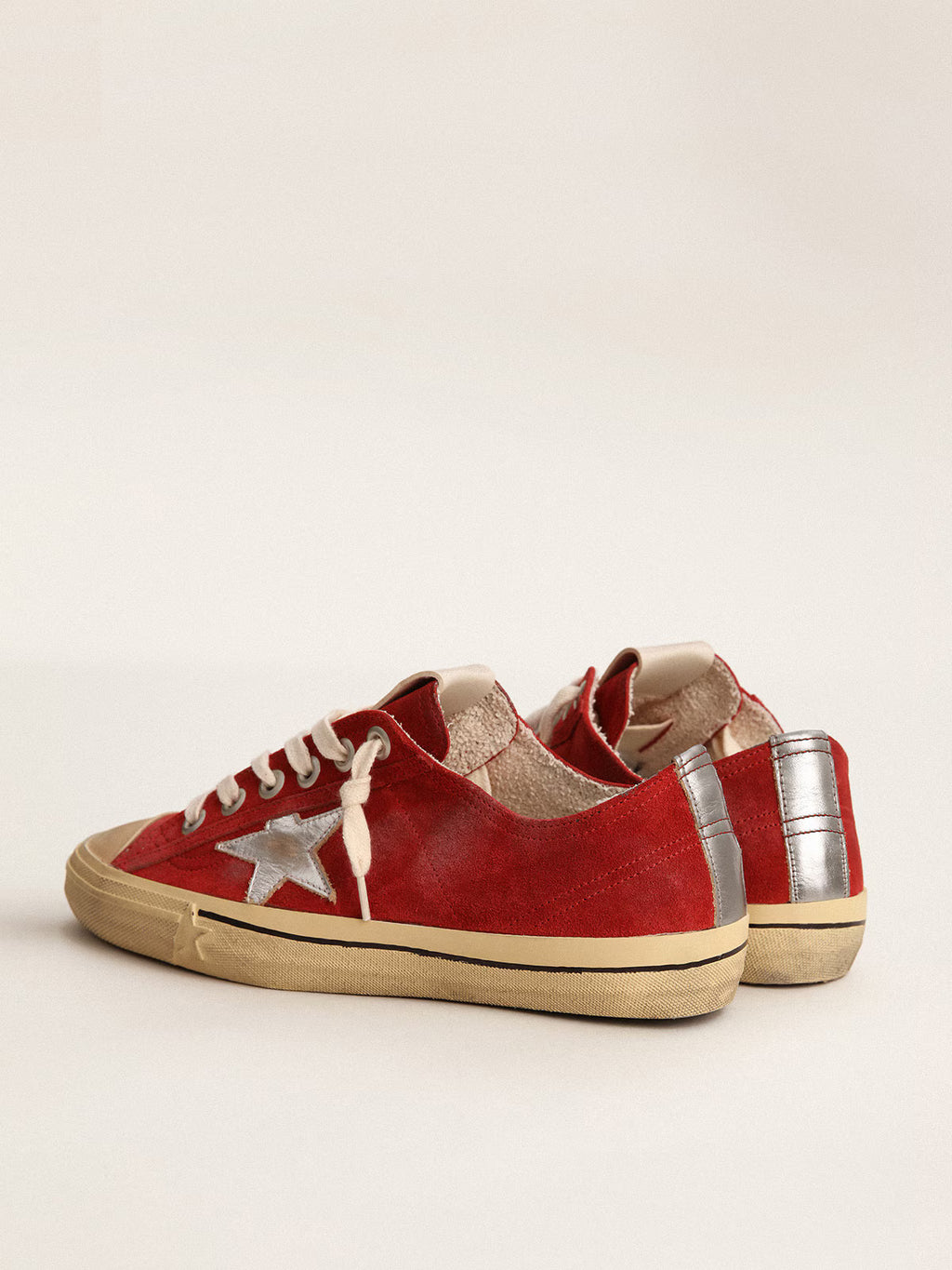 Golden Goose V-Star in dark red suede with silver star and heel tab