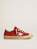 Golden Goose V-Star in dark red suede with silver star and heel tab