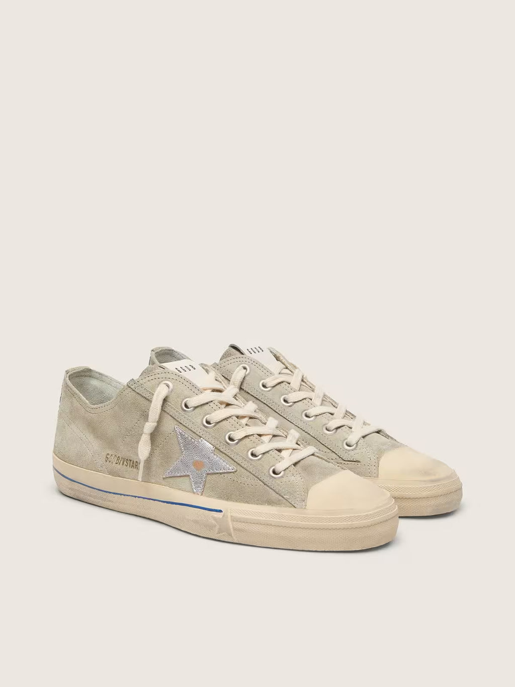 Golden Goose V-Star in dove-gray suede with silver metallic leather star