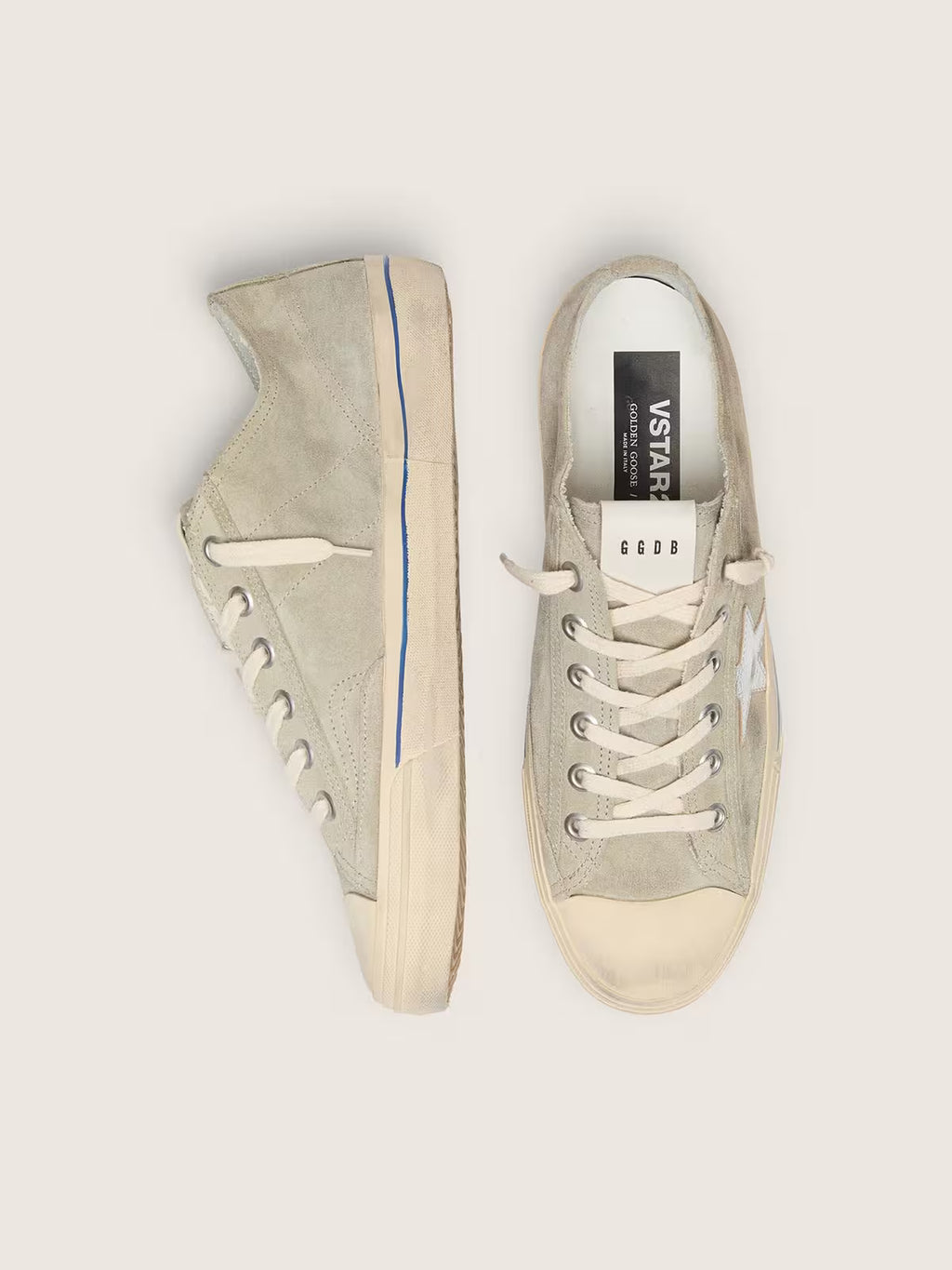 Golden Goose V-Star in dove-gray suede with silver metallic leather star