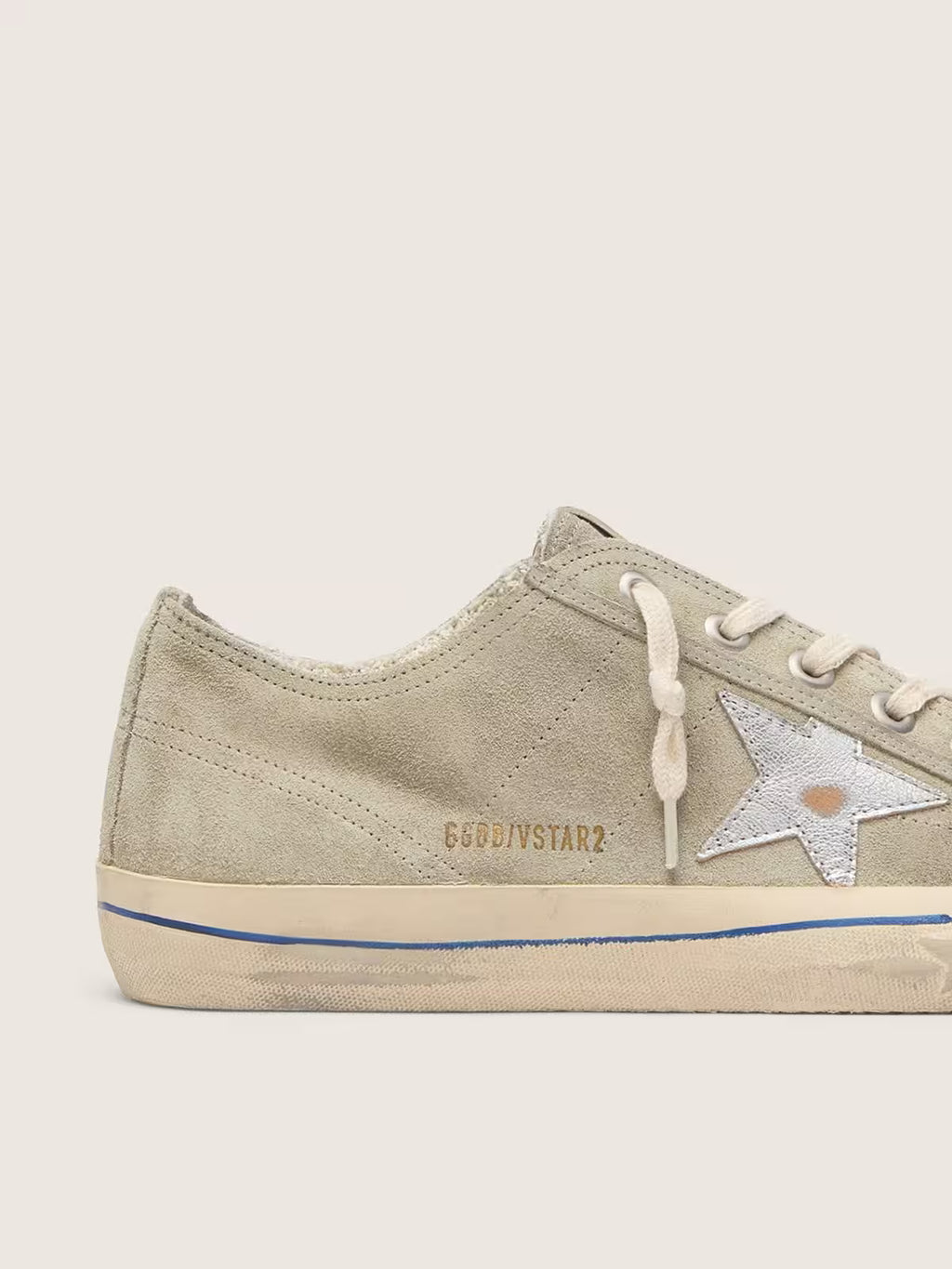 Golden Goose V-Star in dove-gray suede with silver metallic leather star