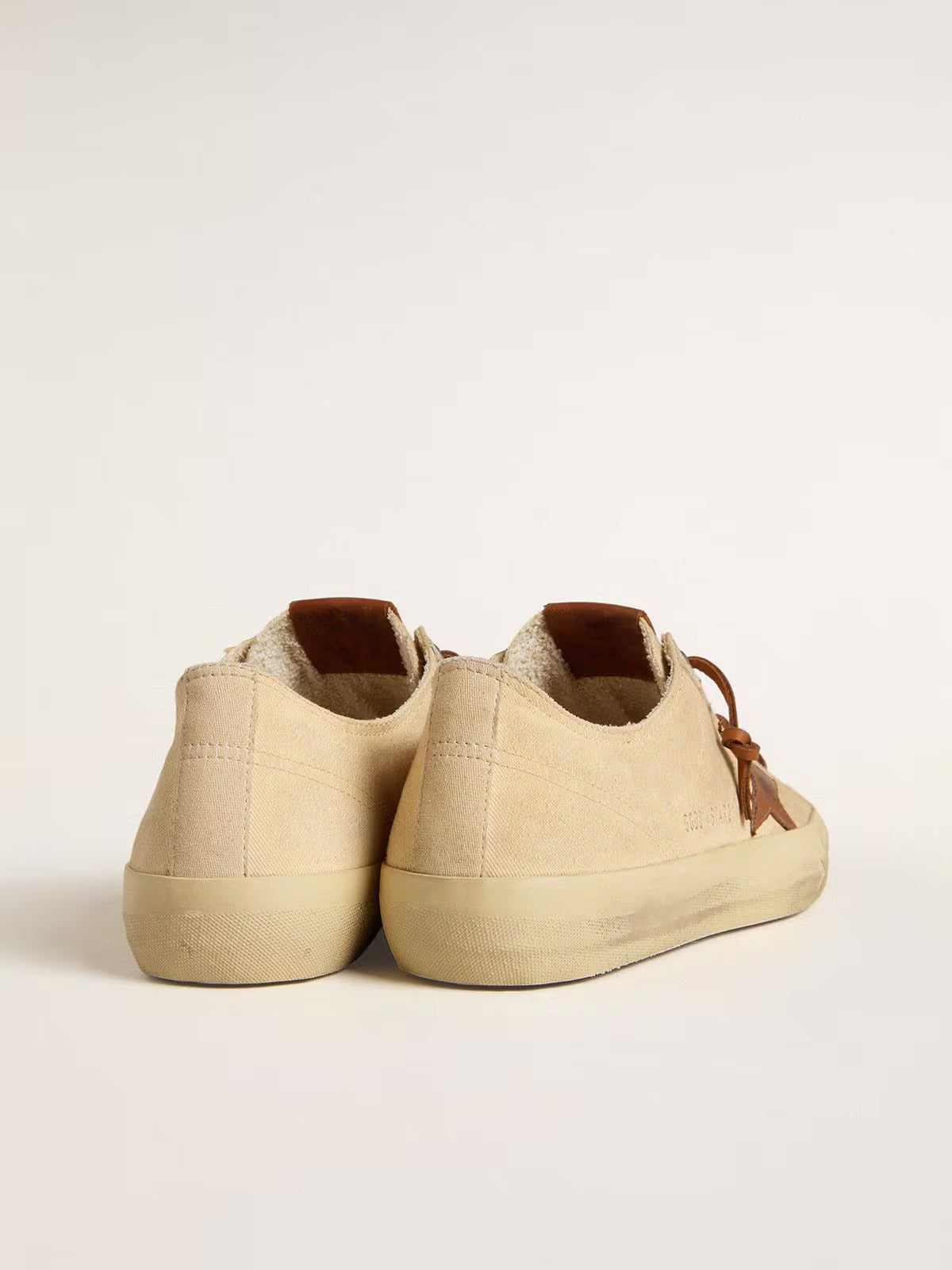 Golden Goose V-Star in cream canvas with tobacco leather star