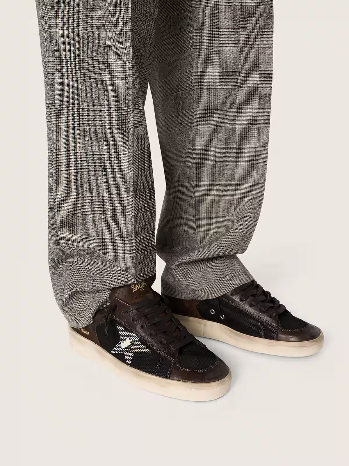Golden Goose Stardan in brown suede and black mesh with white leather star and nappa leather inserts