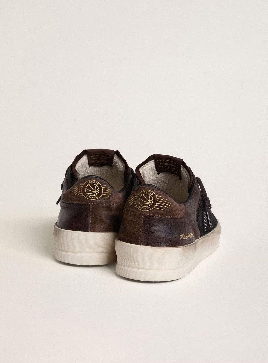 Golden Goose Stardan in brown suede and black mesh with white leather star and nappa leather inserts