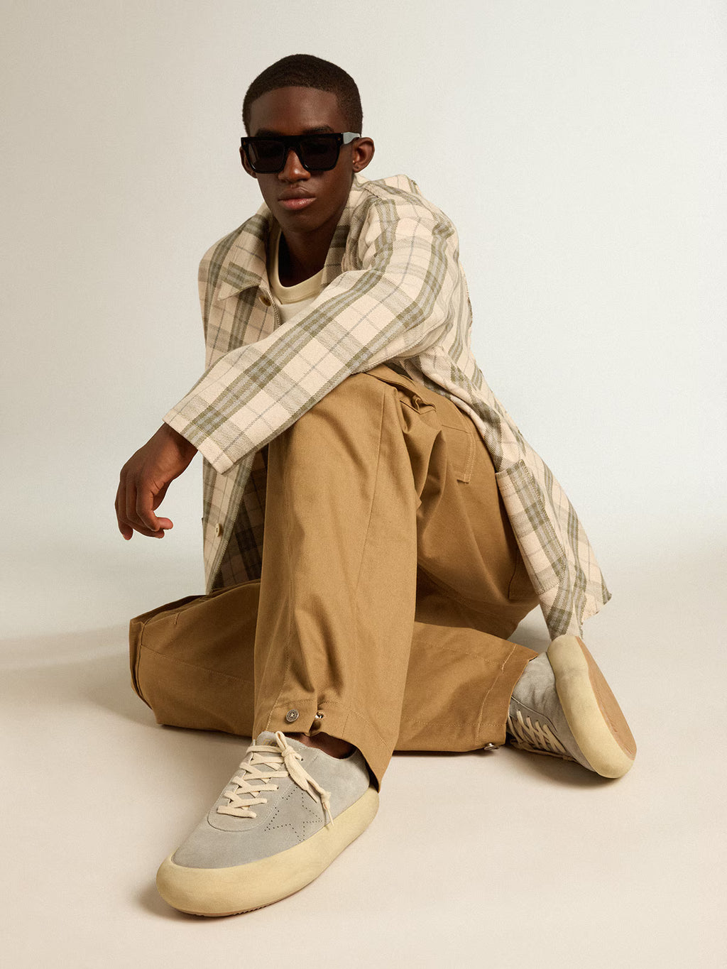 Golden Goose Space-Star shoes in ice-gray suede with perforated star