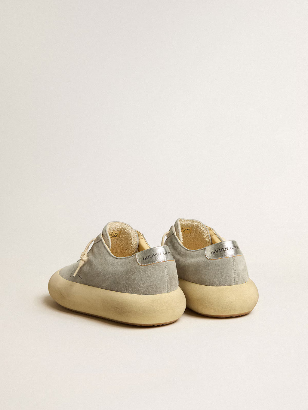 Golden Goose Space-Star shoes in ice-gray suede with perforated star