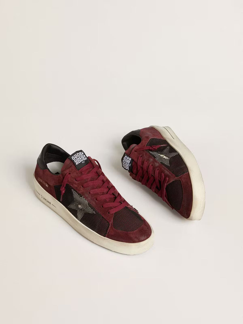 Golden Goose Stardan in black mesh and burgundy suede with white leather star
