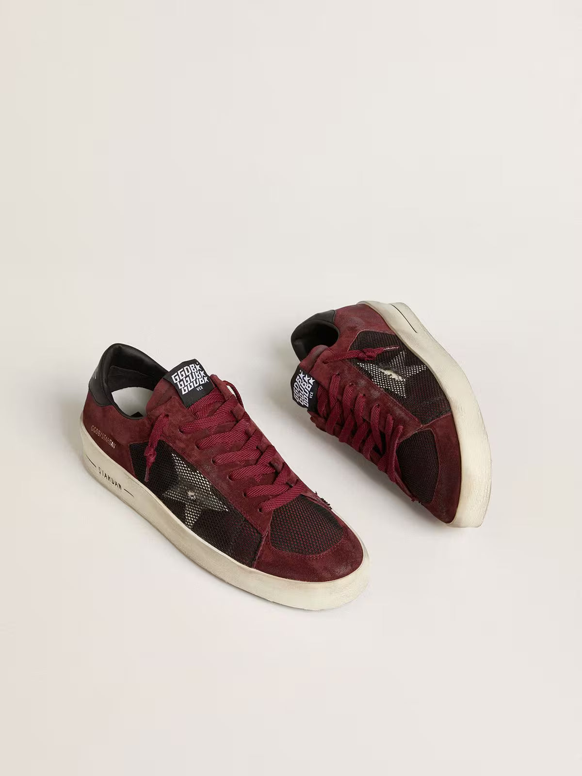 Golden Goose Stardan in black mesh and burgundy suede with white leather star