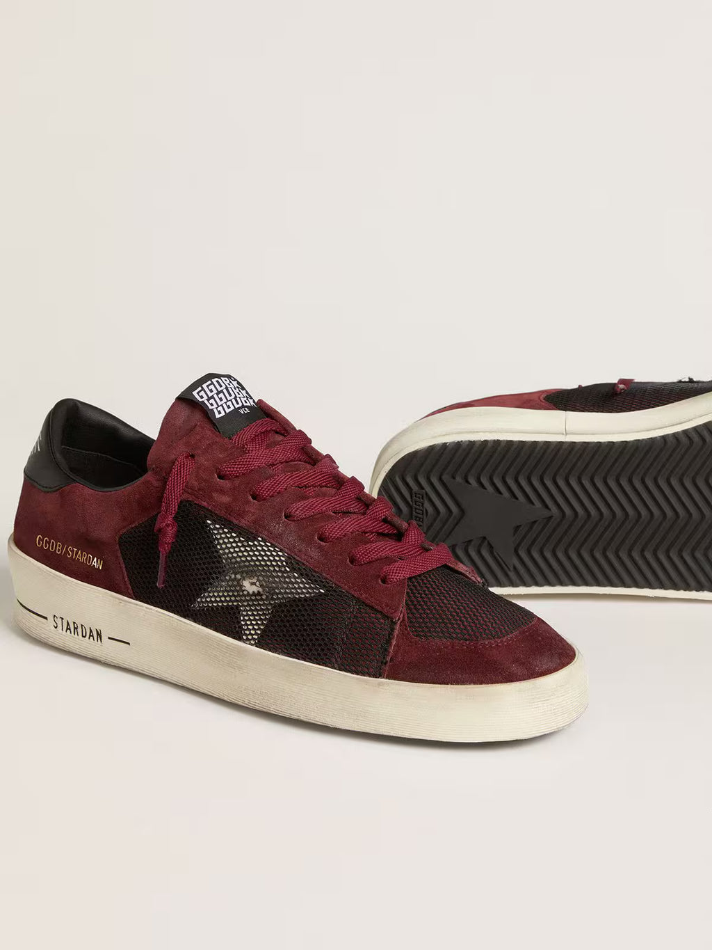 Golden Goose Stardan in black mesh and burgundy suede with white leather star