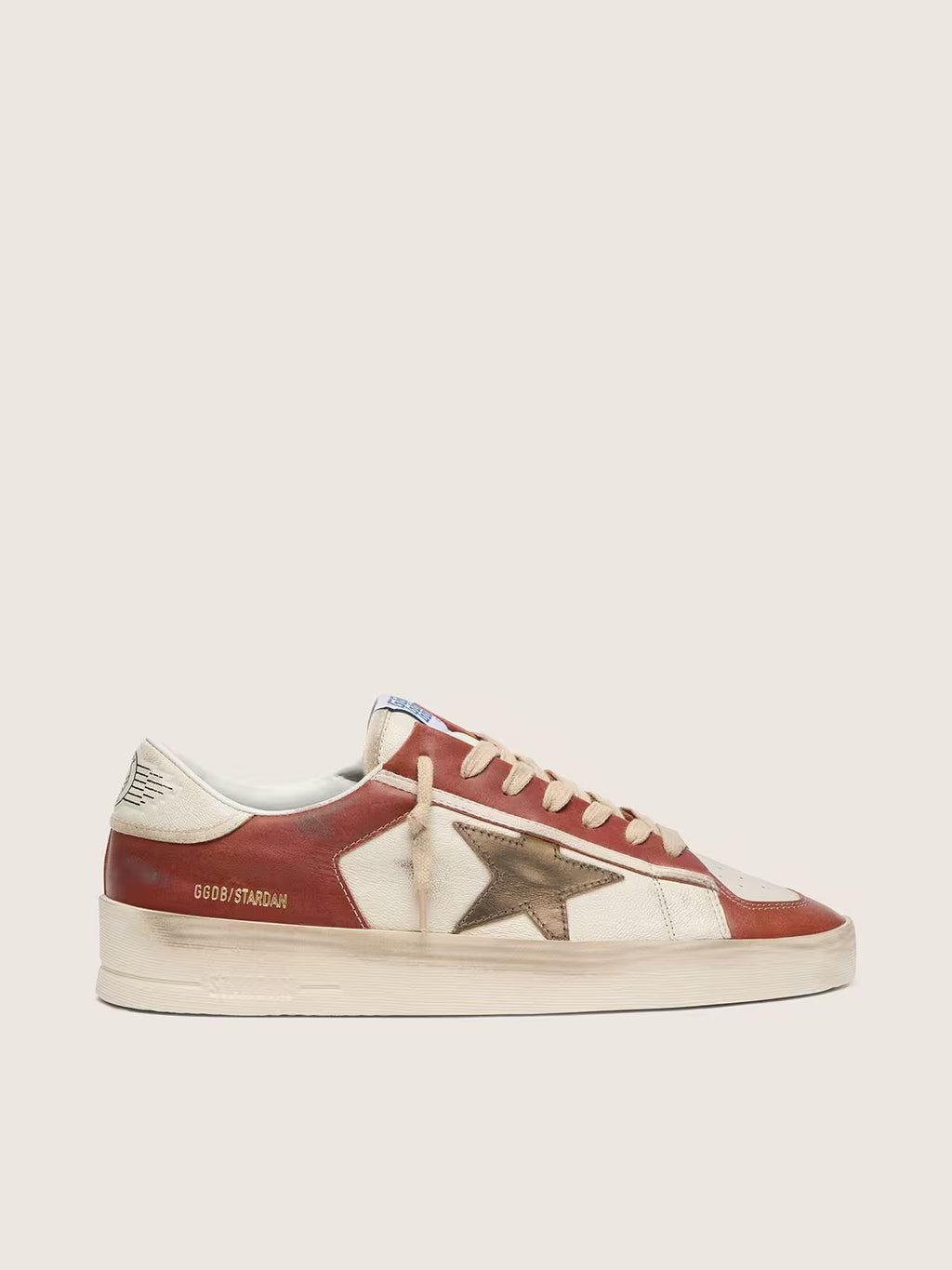 Golden Goose Stardan in white and brick-red leather with olive-green laminated leather star