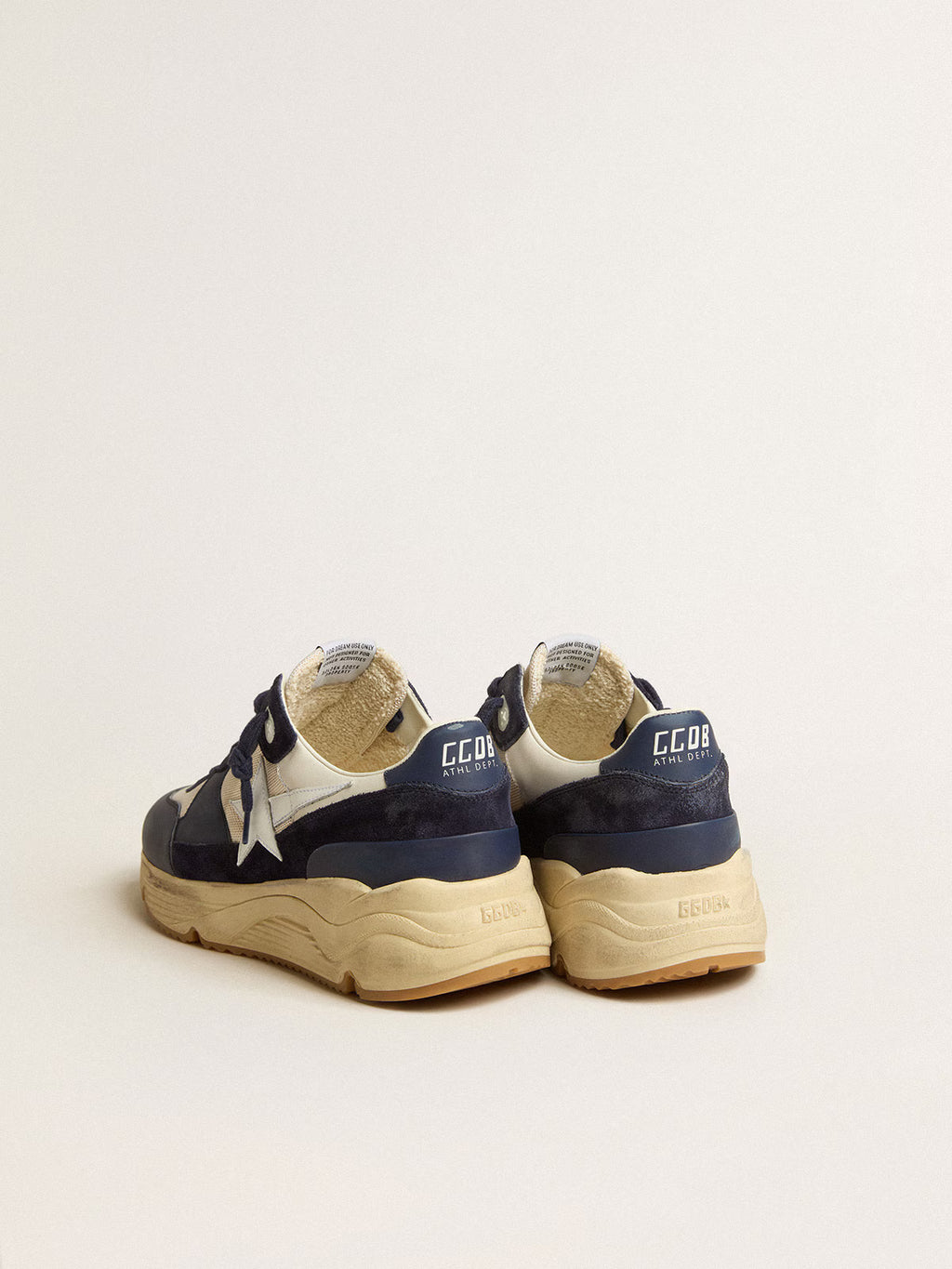 Golden Goose Sole in cream mesh and blue leather with a white leather star