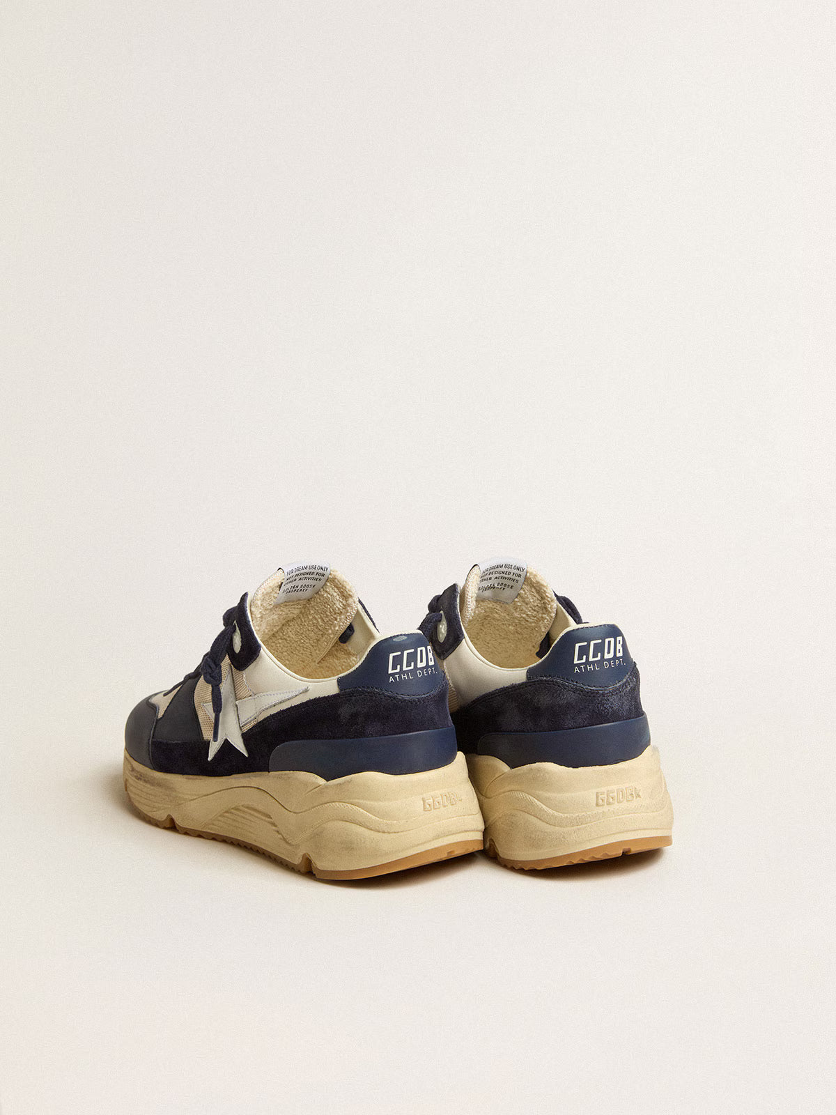 Golden Goose Sole in cream mesh and blue leather with a white leather star