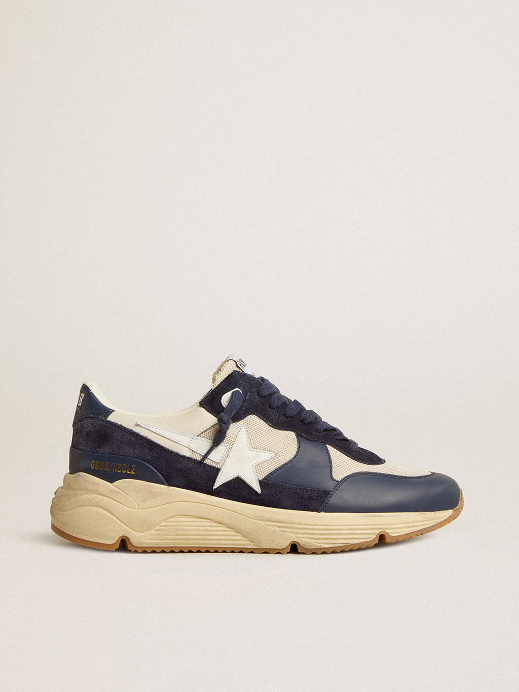 Golden Goose Sole in cream mesh and blue leather with a white leather star