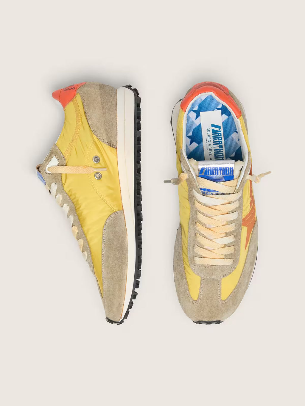 Golden Goose Marathon with yellow nylon upper and orange star