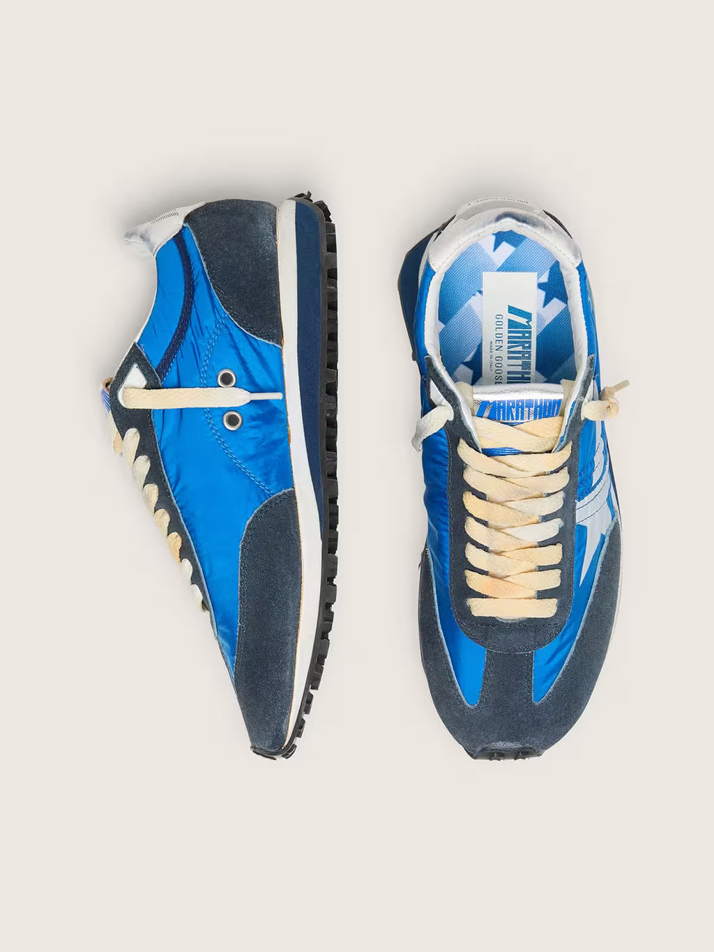 Golden Goose Marathon with blue nylon upper and white star