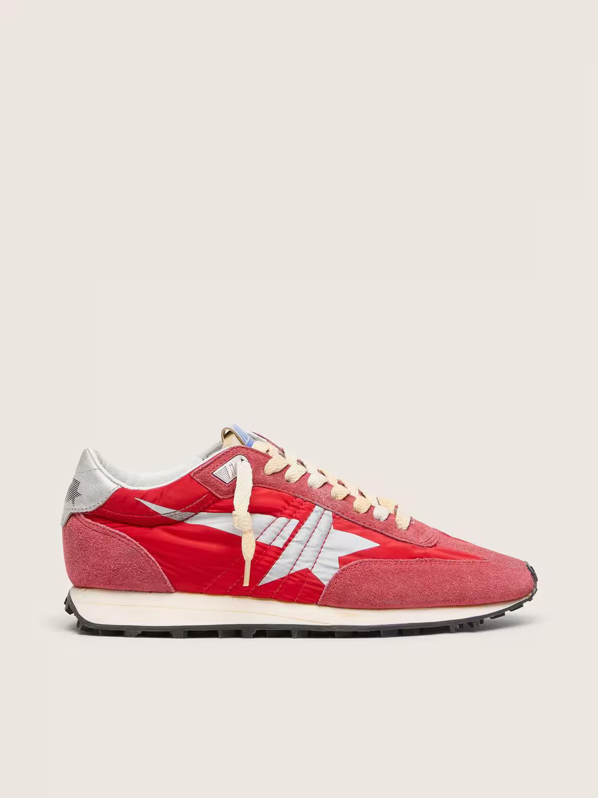 Golden Goose Marathon with red nylon upper and silver star