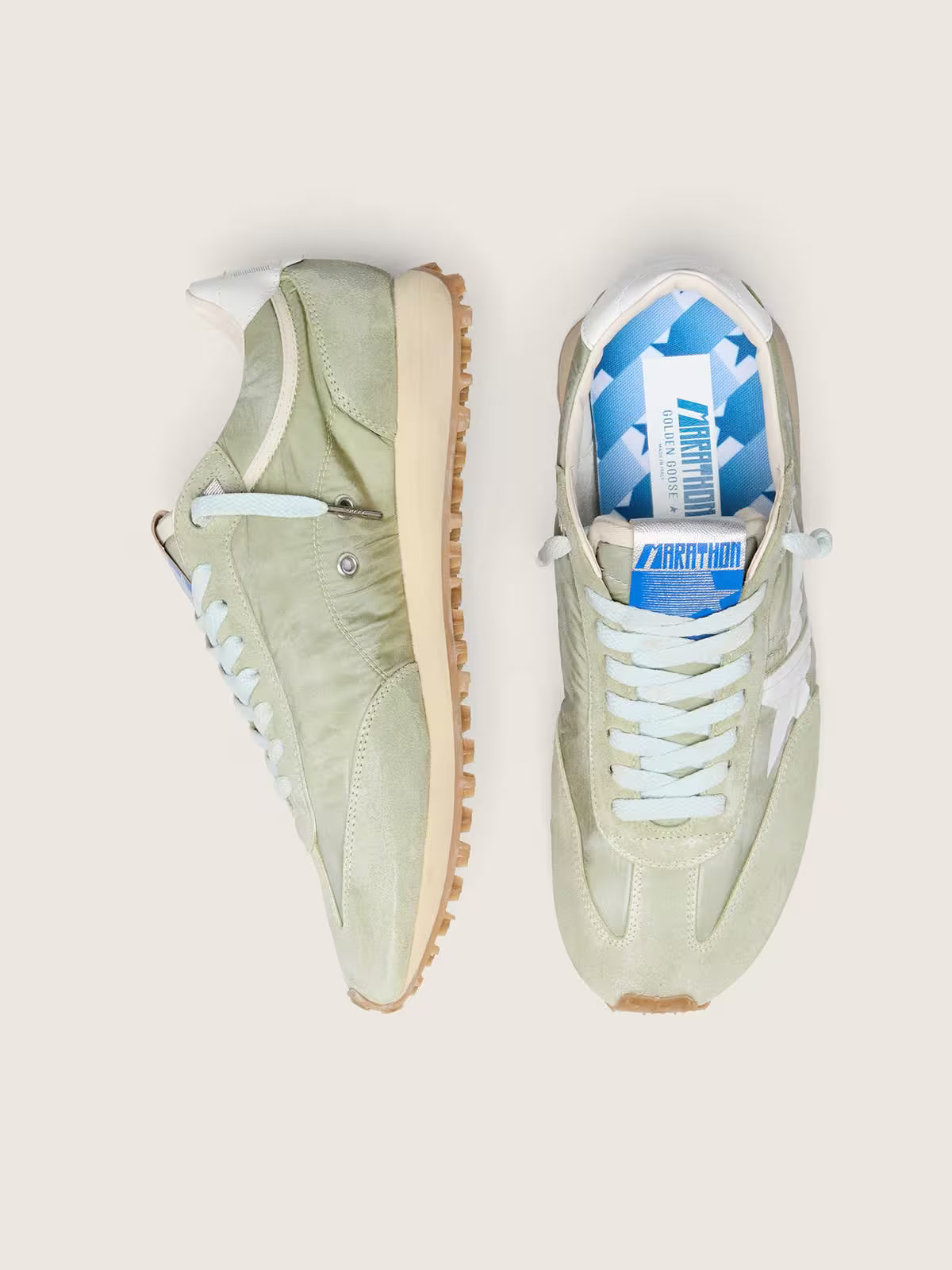 Golden Goose Marathon in sage-green nylon with white star